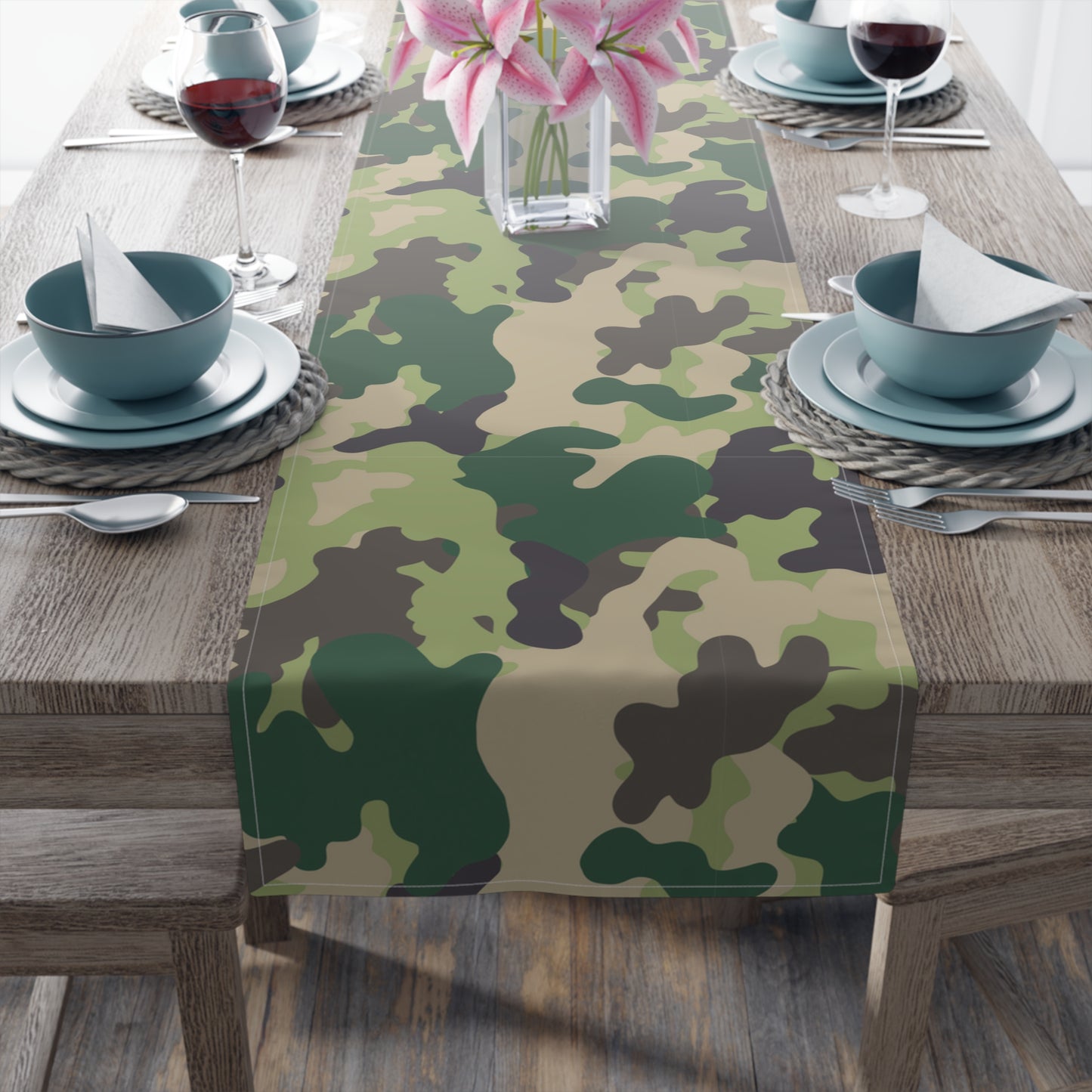 Camouflage Table Runner - Durable Cotton Twill or Polyester - Perfect for Outdoor Enthusiasts & Home Decor