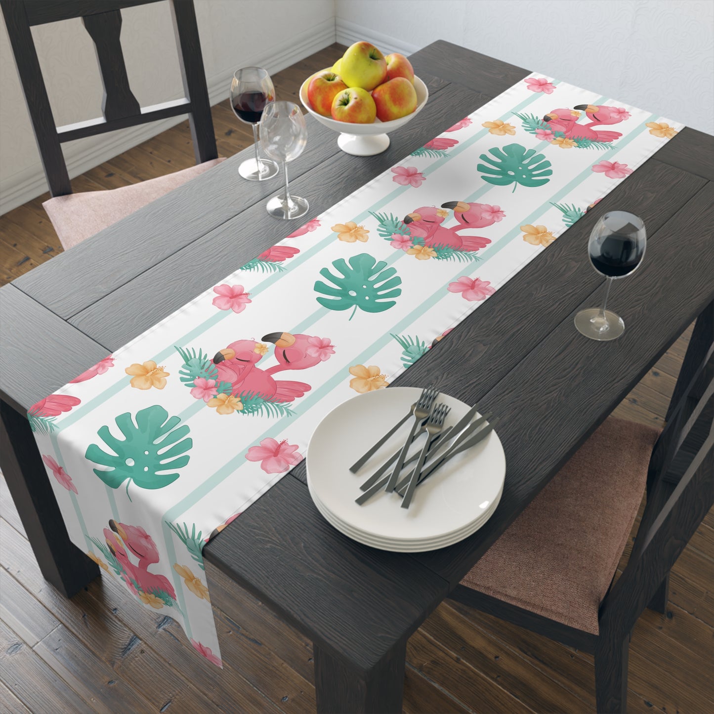 Flamingo Print Table Runner - Vibrant Elegance, Cotton Twill or Polyester - Perfect for Tropical Home Decor