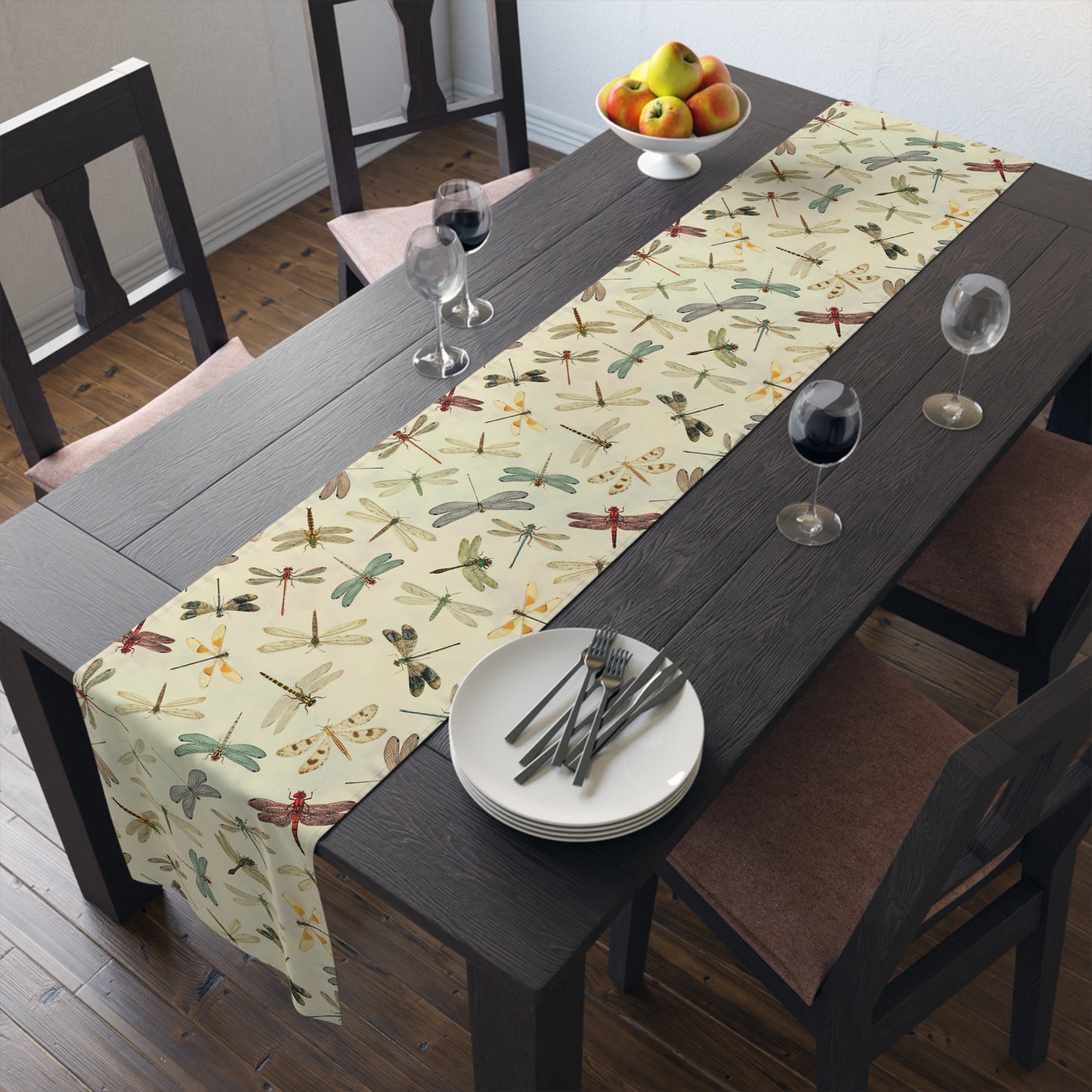 Dragonfly Print Table Runner - Elegant Whimsy, Cotton Twill or Polyester - Perfect for Nature-Inspired Home Decor