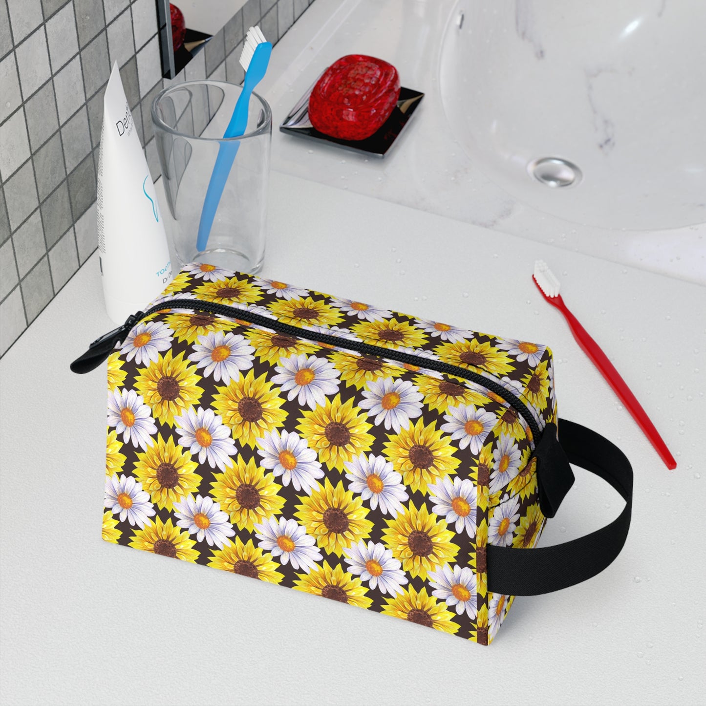 Sunflower Toiletry Bag | Cheerful & Durable Organizer | Water-Resistant for Travel, Camping, College