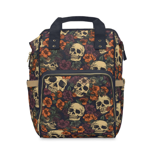 Skull Print Diaper Backpack - Multifunctional & Durable Baby Bag for Stylish Parents, Spacious & Organized Nappy Bag