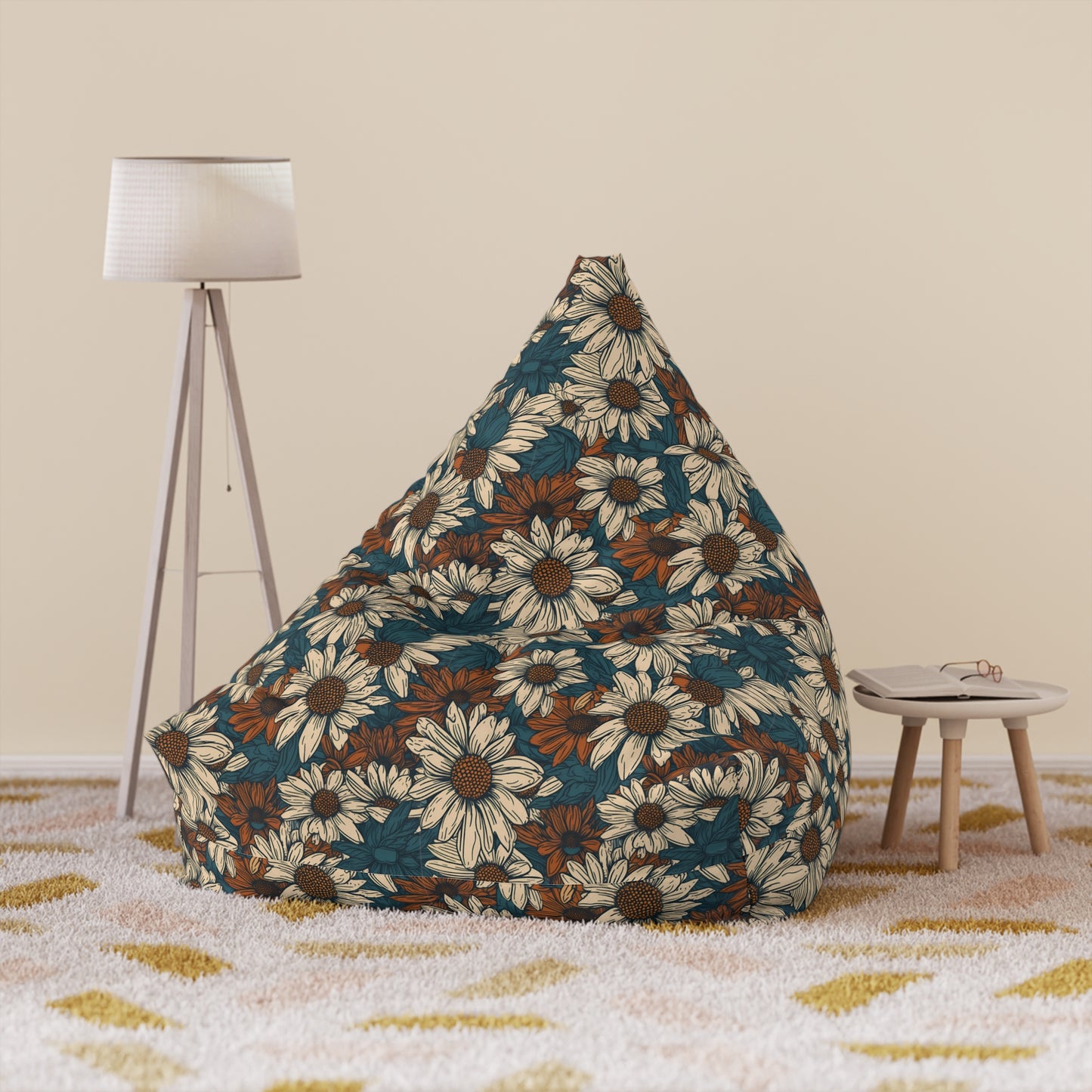 Daisy Print Bean Bag - Floral Home Decor with Secure Zipper