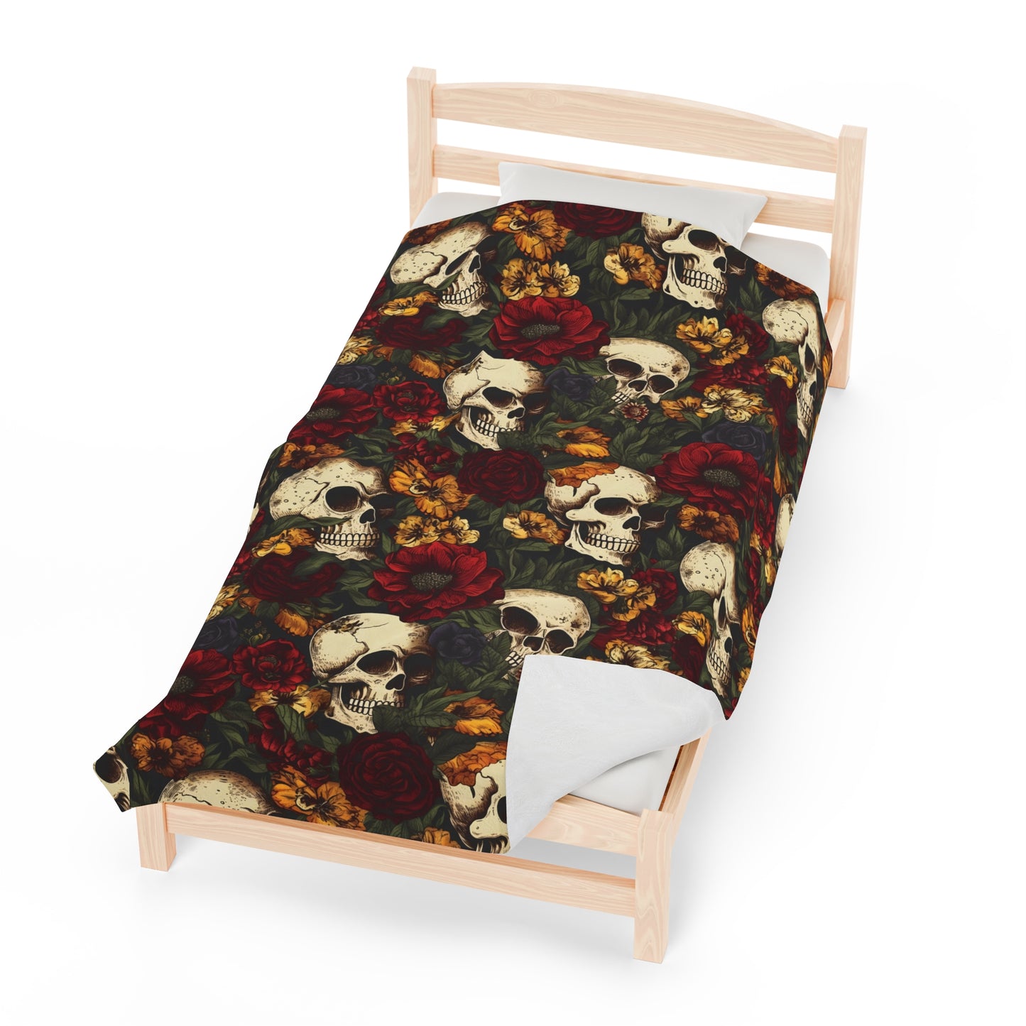 Skull Print Velveteen Plush Blanket | Soft, Edgy, Luxurious and Comforting | Available in Multiple Sizes