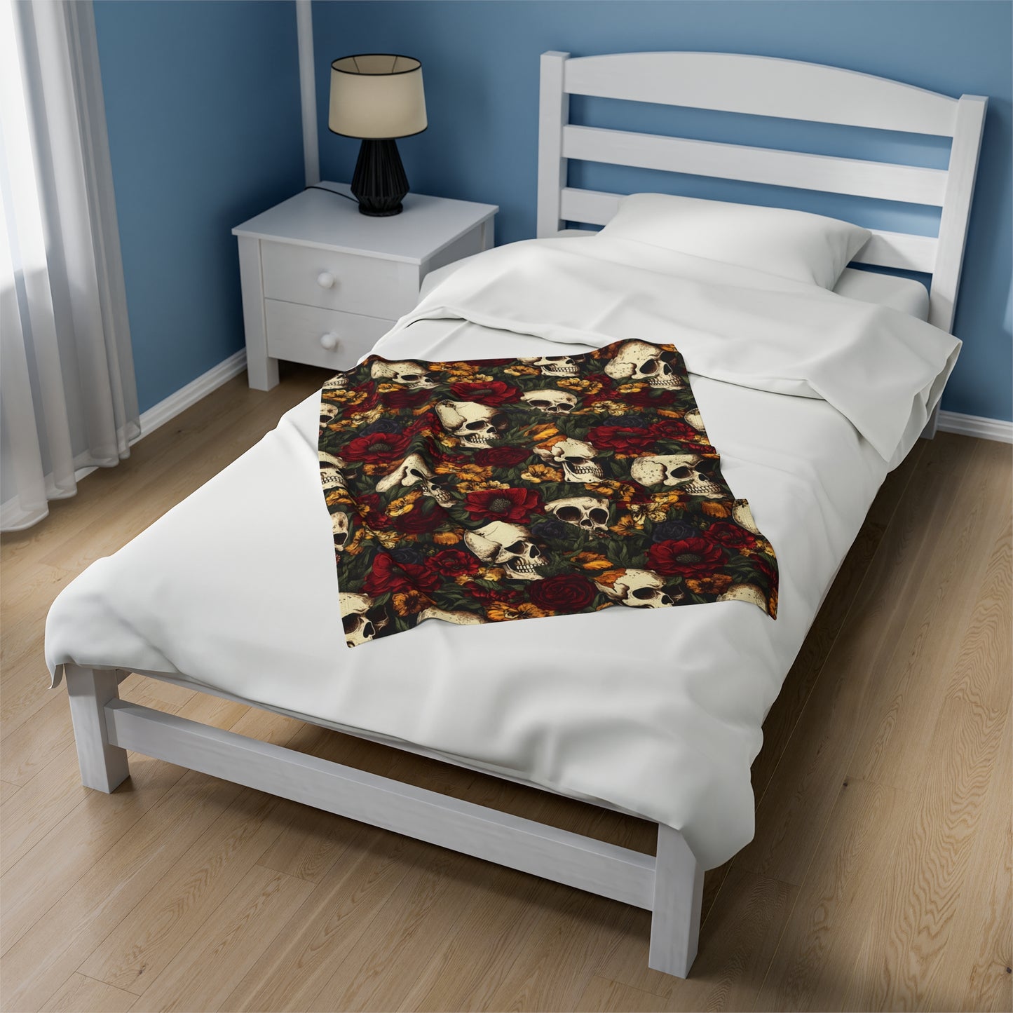 Skull Print Velveteen Plush Blanket | Soft, Edgy, Luxurious and Comforting | Available in Multiple Sizes