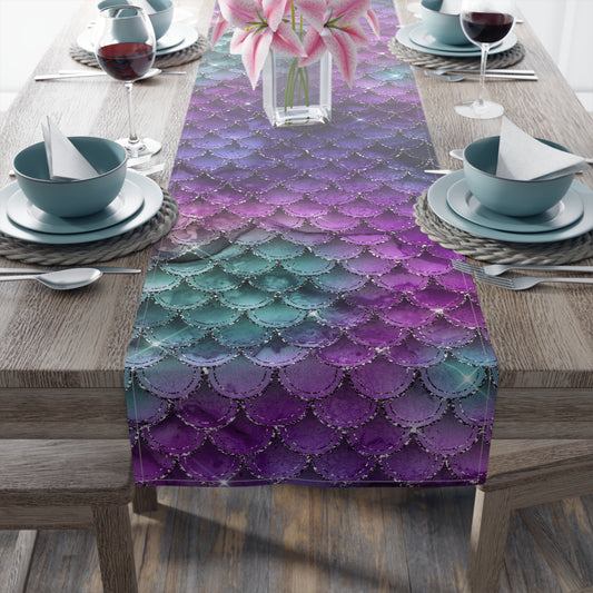 Mermaid Print Table Runner - Mystical Sea Charm, Cotton Twill or Polyester - Perfect for Enchanting Home Decor