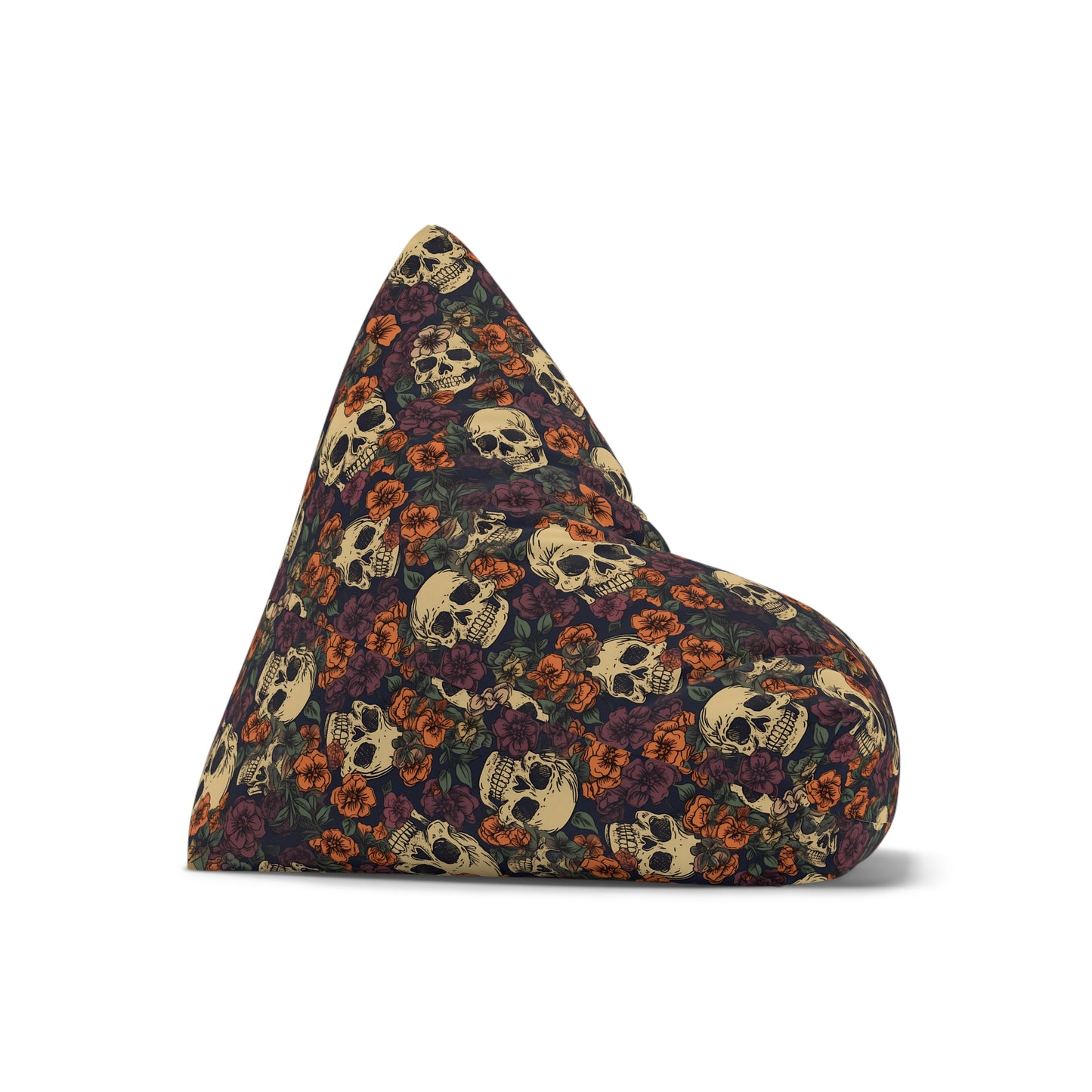 Floral Skull Bean Bag Chair Cover - Lockable Zipper, 2 Size Options, Gothic Home Decor