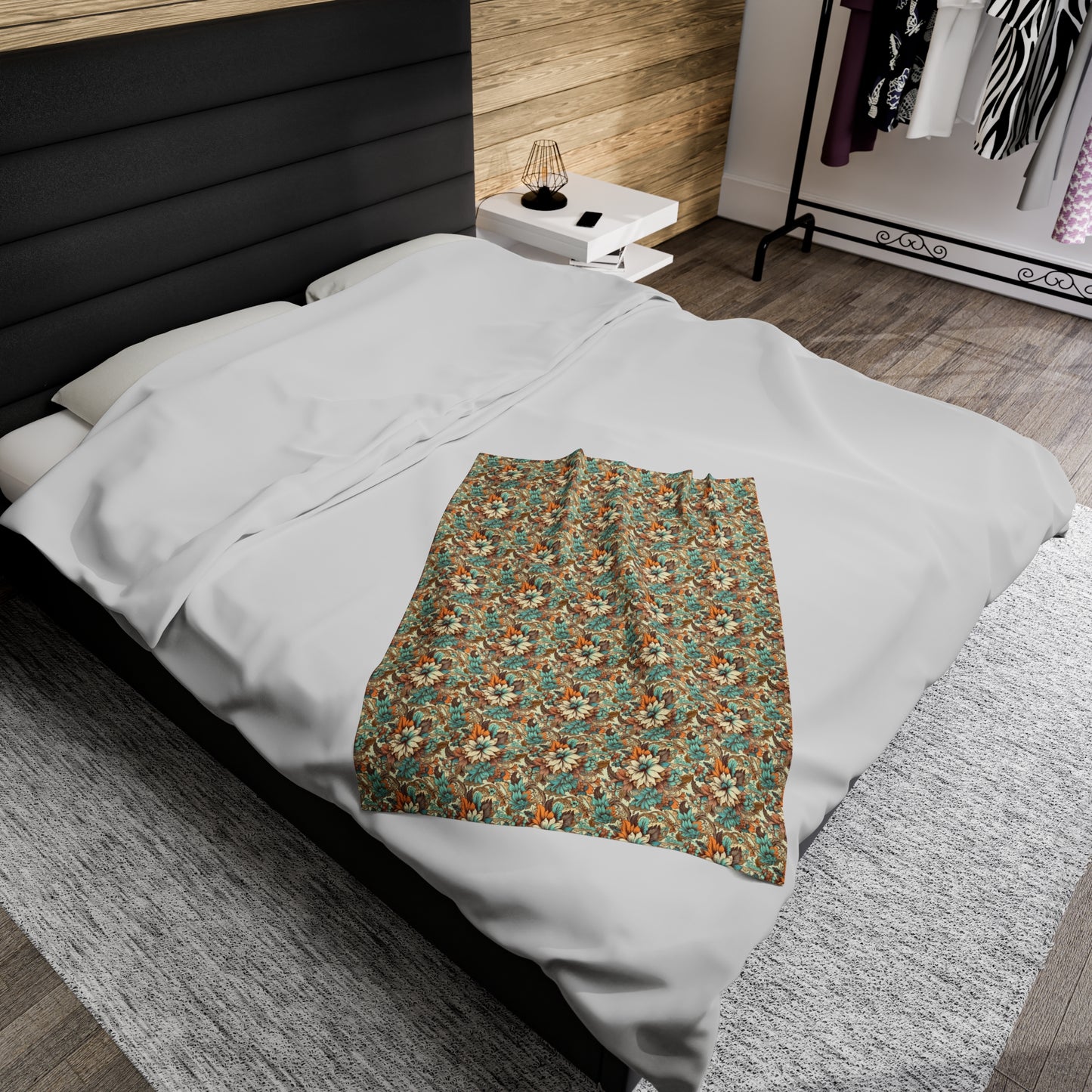 Boho Floral Velveteen Plush Blanket | Soft, Artistic, Luxurious and Comforting | Available in Multiple Sizes
