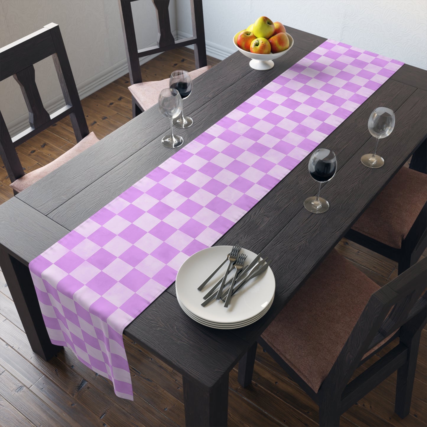 Pastel Checkered Table Runner - Soothing Playfulness, Cotton Twill or Polyester - Perfect for Refreshing & Modern Home Decor