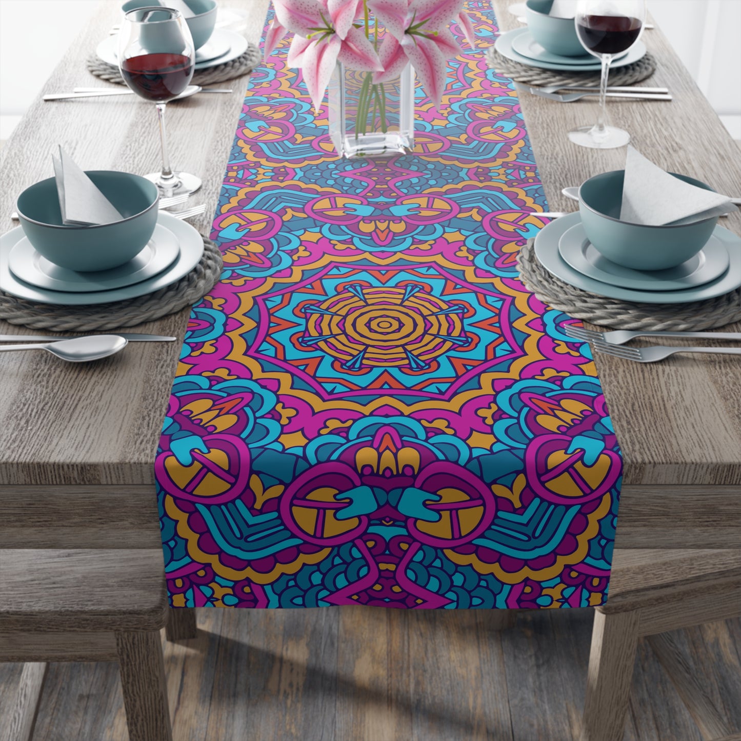 Mandala Print Table Runner - Intricate Patterns, Cotton Twill or Polyester - Ideal for Decorative Home Accents