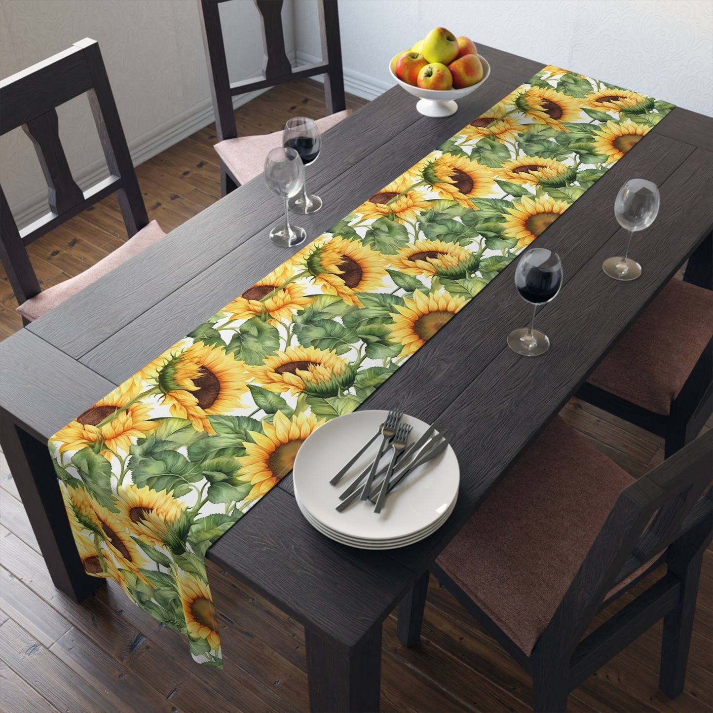 Sunflower Print Table Runner - Bright and Cheerful, Cotton Twill or Polyester - Perfect for Sunny Home Decor