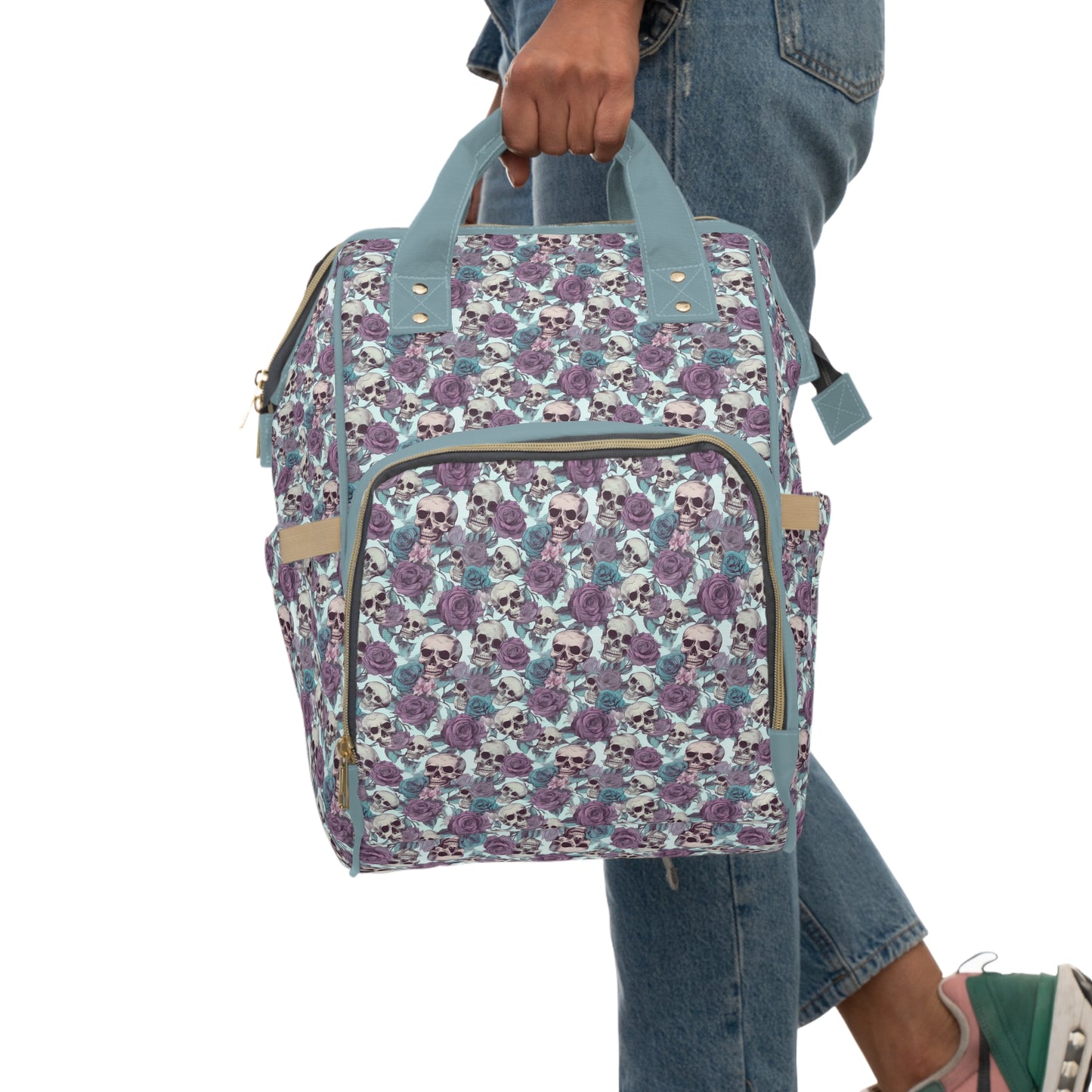 Skull Print Diaper Backpack - Multifunctional & Durable Baby Bag for Stylish Parents, Spacious & Organized Nappy Bag