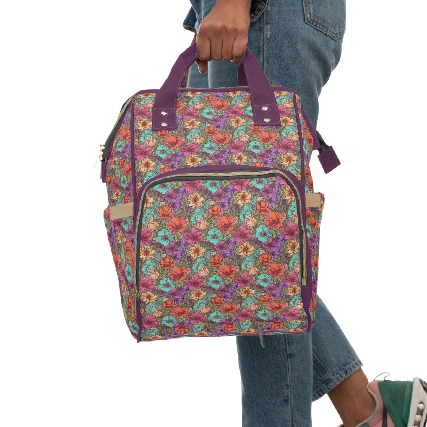 Boho Floral Diaper Backpack - Multifunctional & Spacious Floral Baby Bag for Trendy Parents
