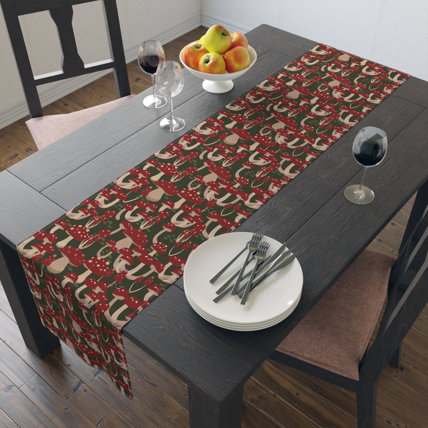 Mushroom Print Table Runner - Nature Vibes in Cotton Twill or Polyester - Perfect for Nature-Inspired Home Decor
