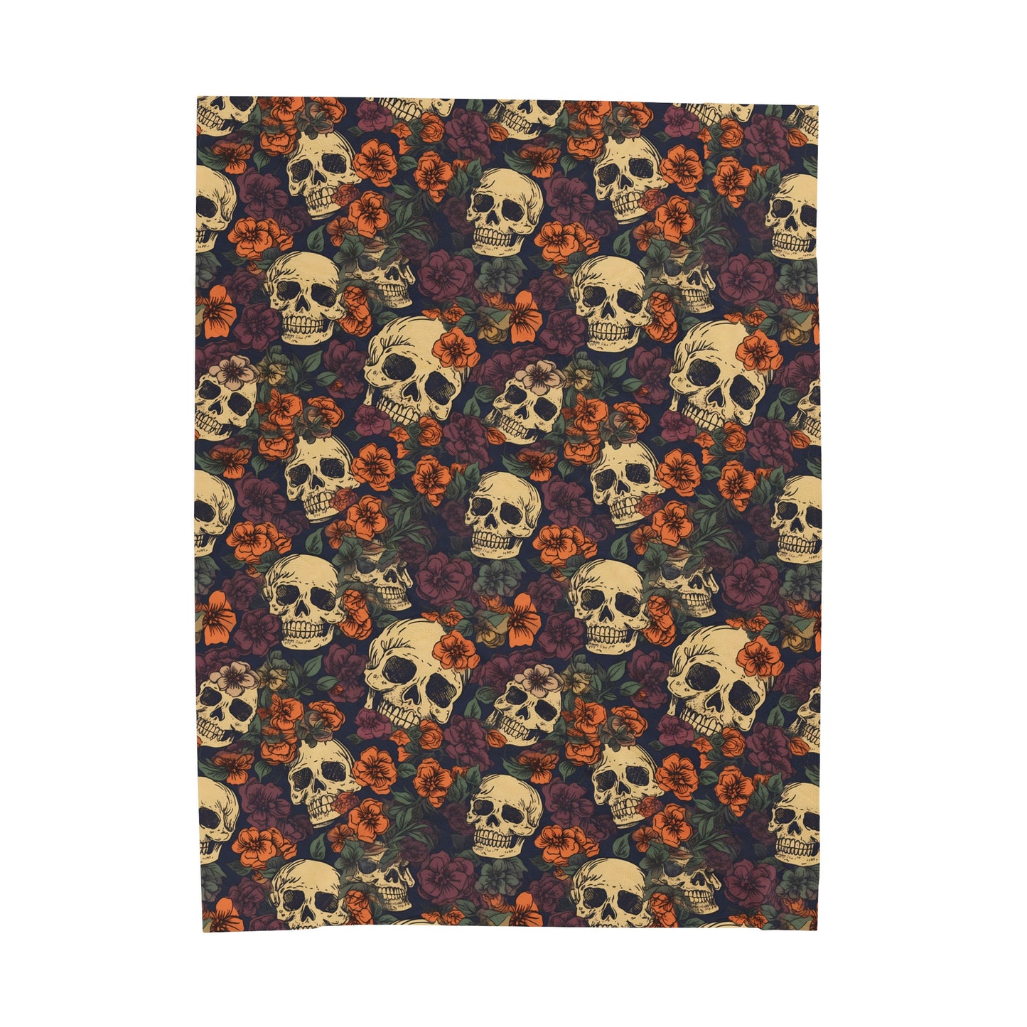 Skull Print Velveteen Plush Blanket | Soft, Edgy, Luxurious and Comforting | Available in Multiple Sizes