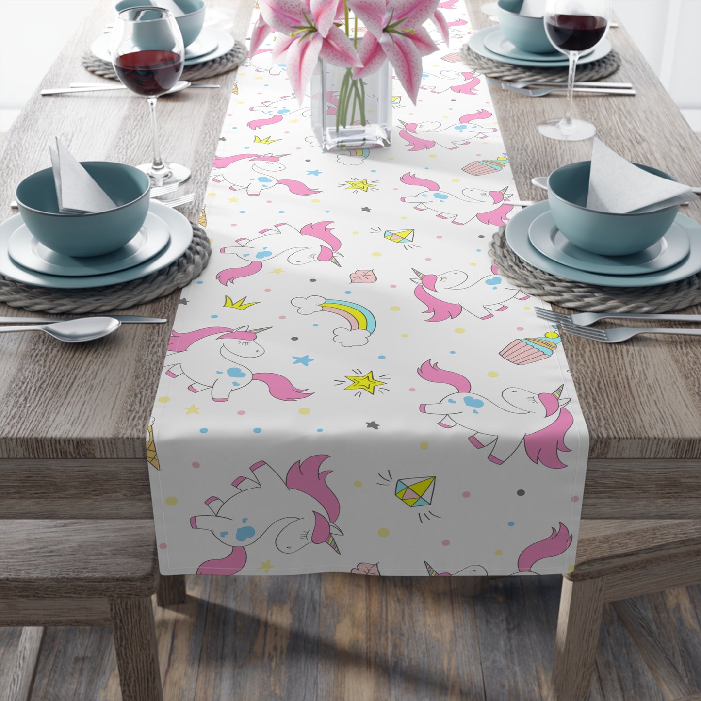 Unicorn Print Table Runner - Magical Elegance, Cotton Twill or Polyester - Perfect for Whimsical & Fantasy Home Decor