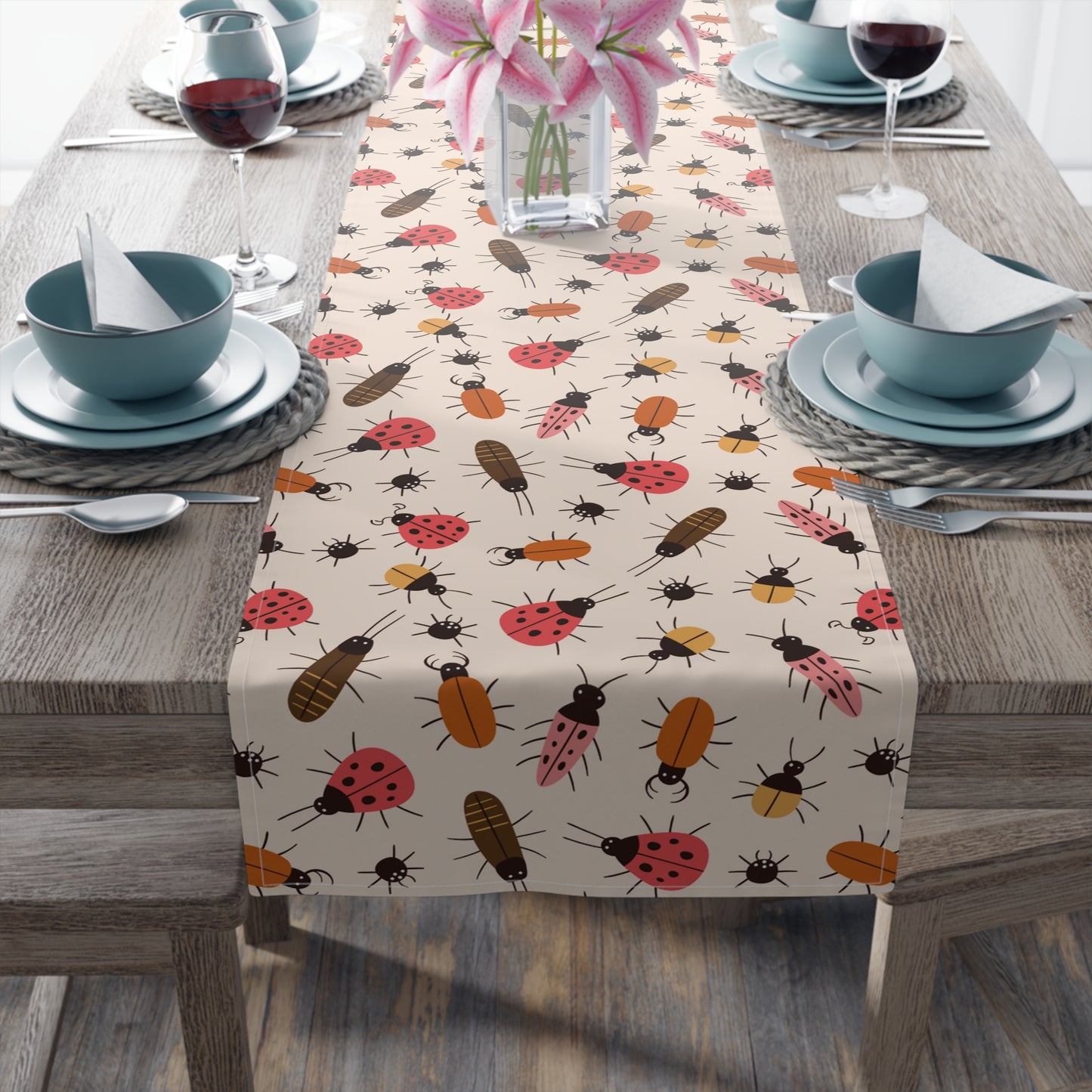 Insect Print Table Runner - Detailed Elegance, Cotton Twill or Polyester - Perfect for Nature Enthusiasts & Scientific Decor