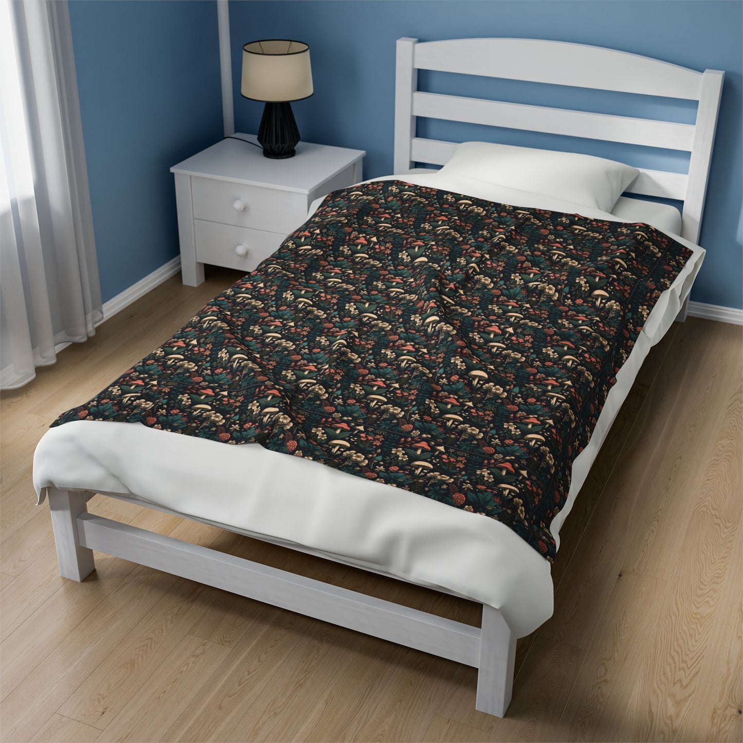 Mushroom Velveteen Plush Blanket | Soft, Whimsical, Luxurious and Comforting | Available in Multiple Sizes