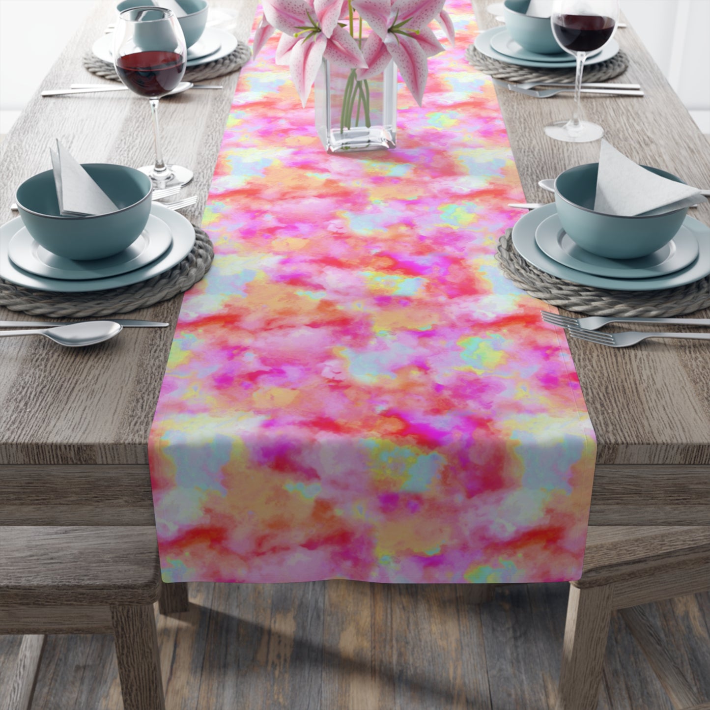 Tie-Dye Table Runner - Vivid Colors, Cotton Twill or Polyester - Ideal for Home Decor & Unique Gifts