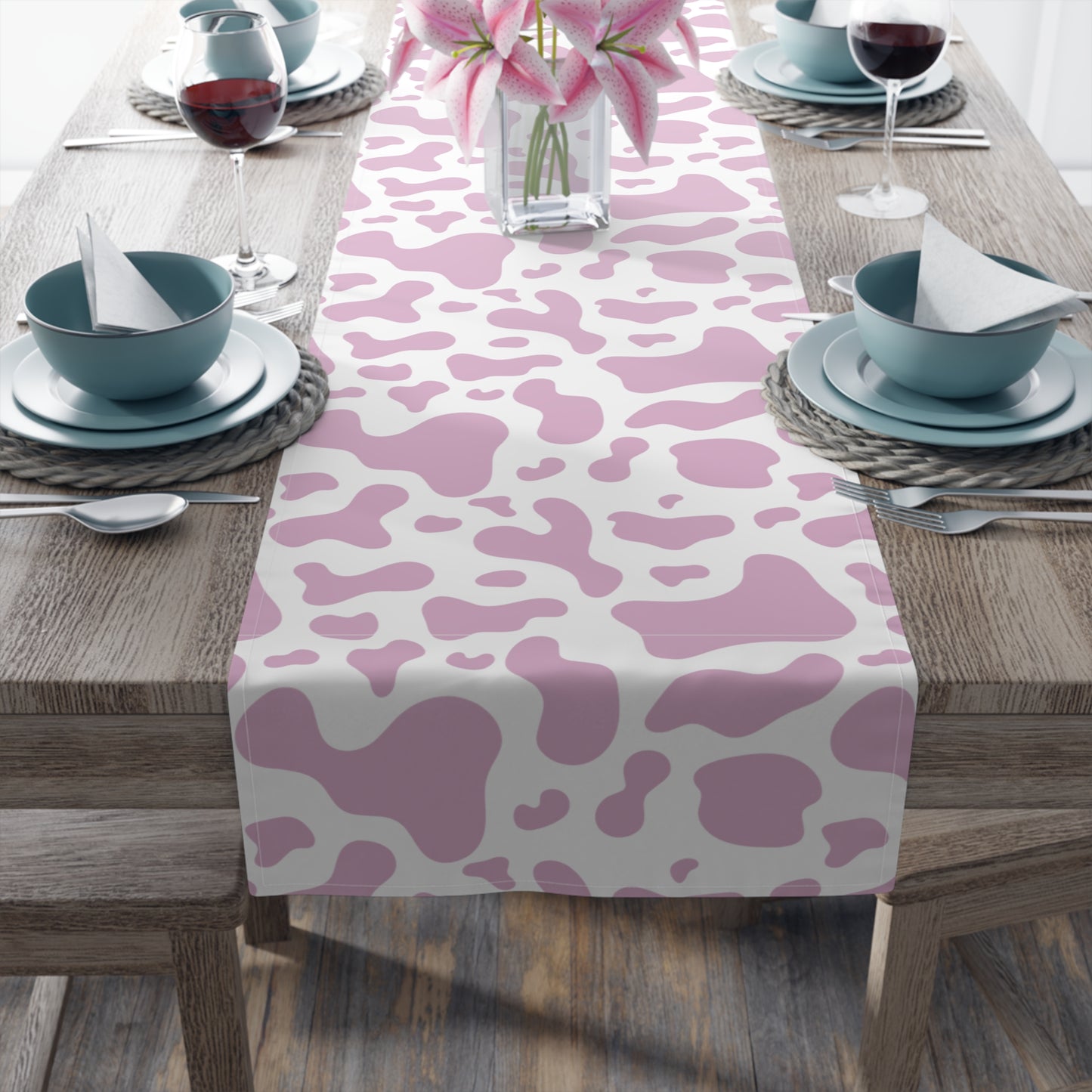 Cow Print Table Runner - Chic Farmhouse Style, Available in Cotton Twill or Polyester - Elevate Your Home Decor