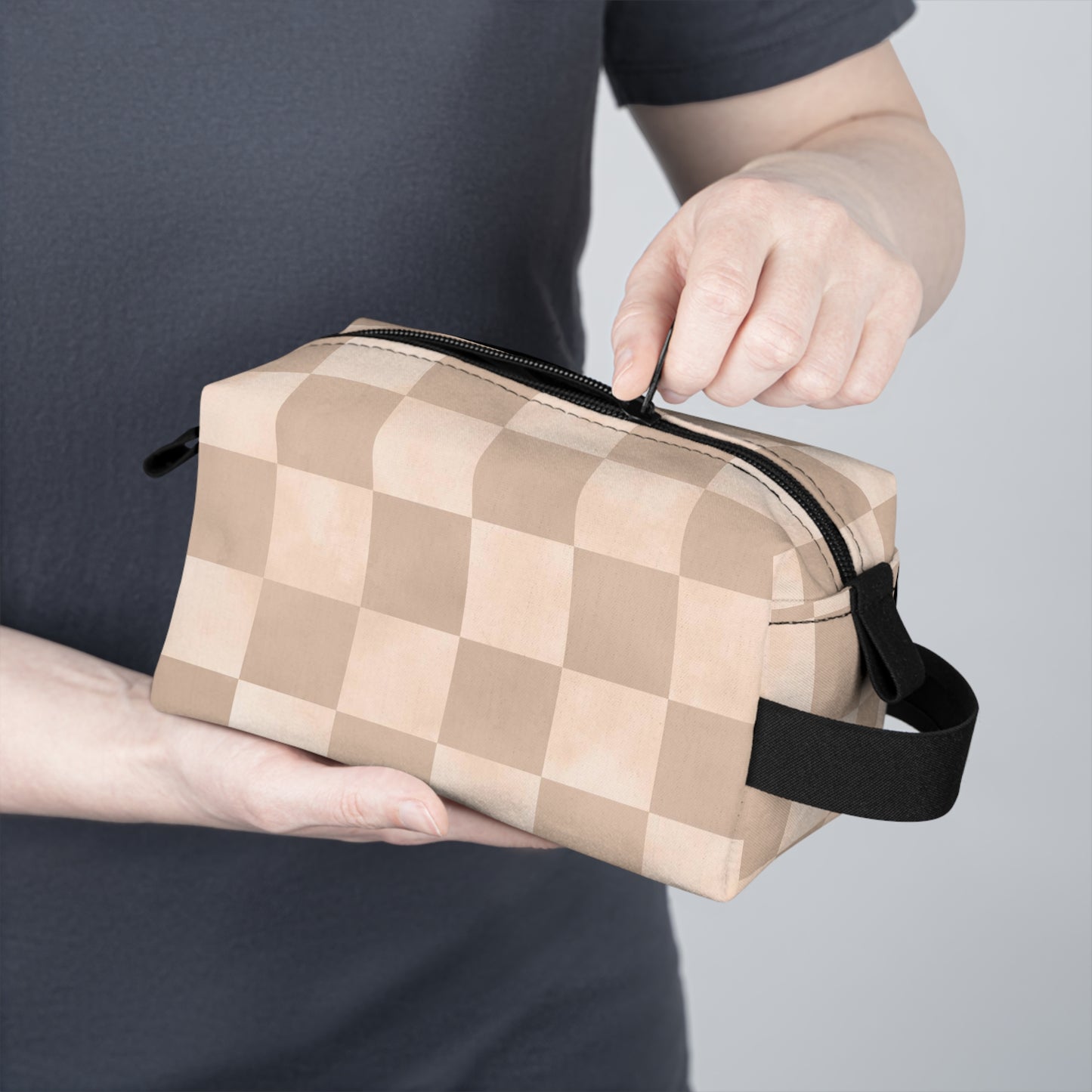 Pastel Checkers Toiletry Bag - Water-Resistant & Chic Cosmetic Organizer - Lightweight Travel Pouch - Elegant Bathroom Accessory