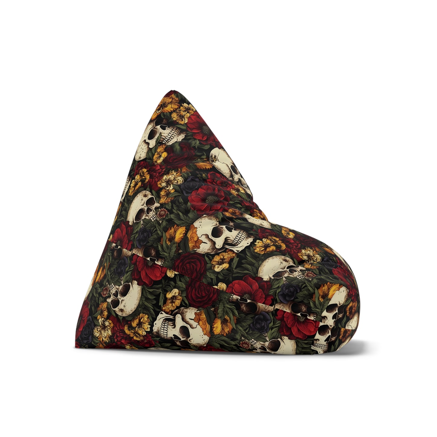 Floral Skull Bean Bag Chair Cover - Lockable Zipper, 2 Size Options, Gothic Home Decor
