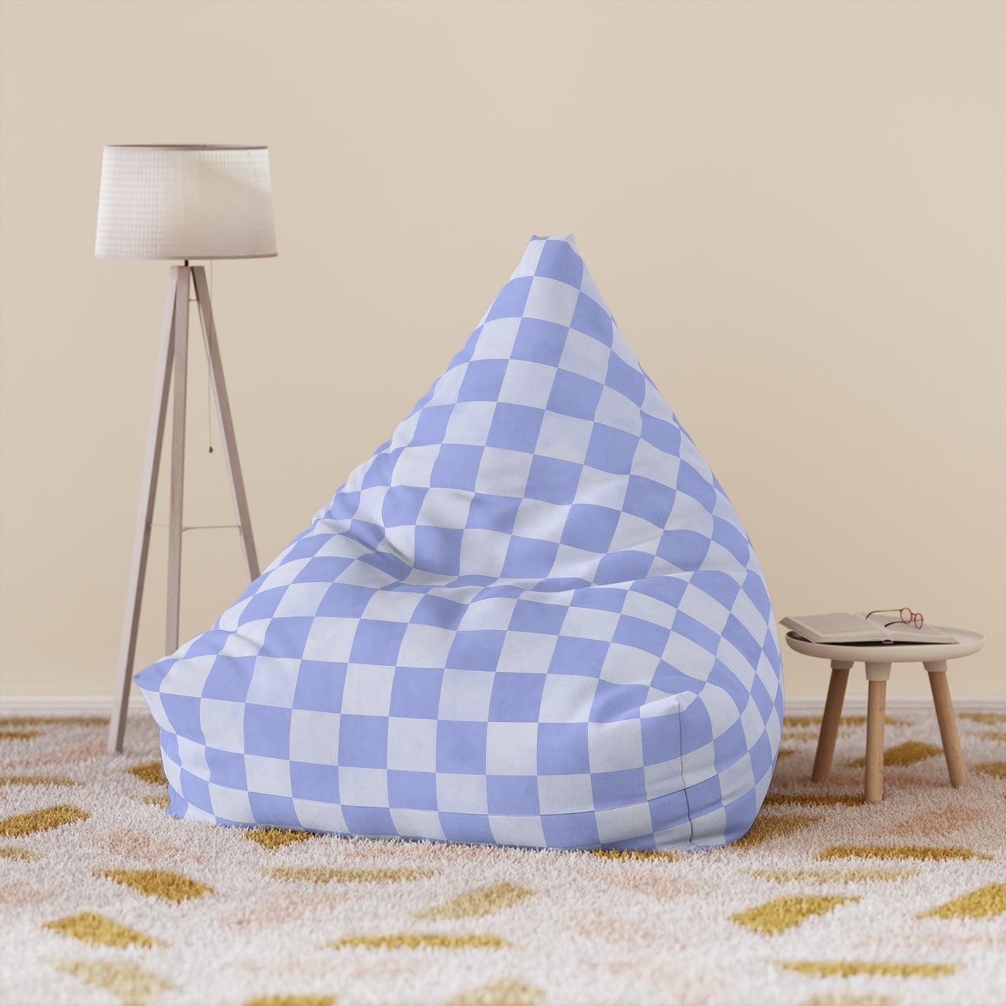 Pastel Checkers Bean Bag Chair Cover - Soft-Touch Polyester Slipcover with Secure Zip