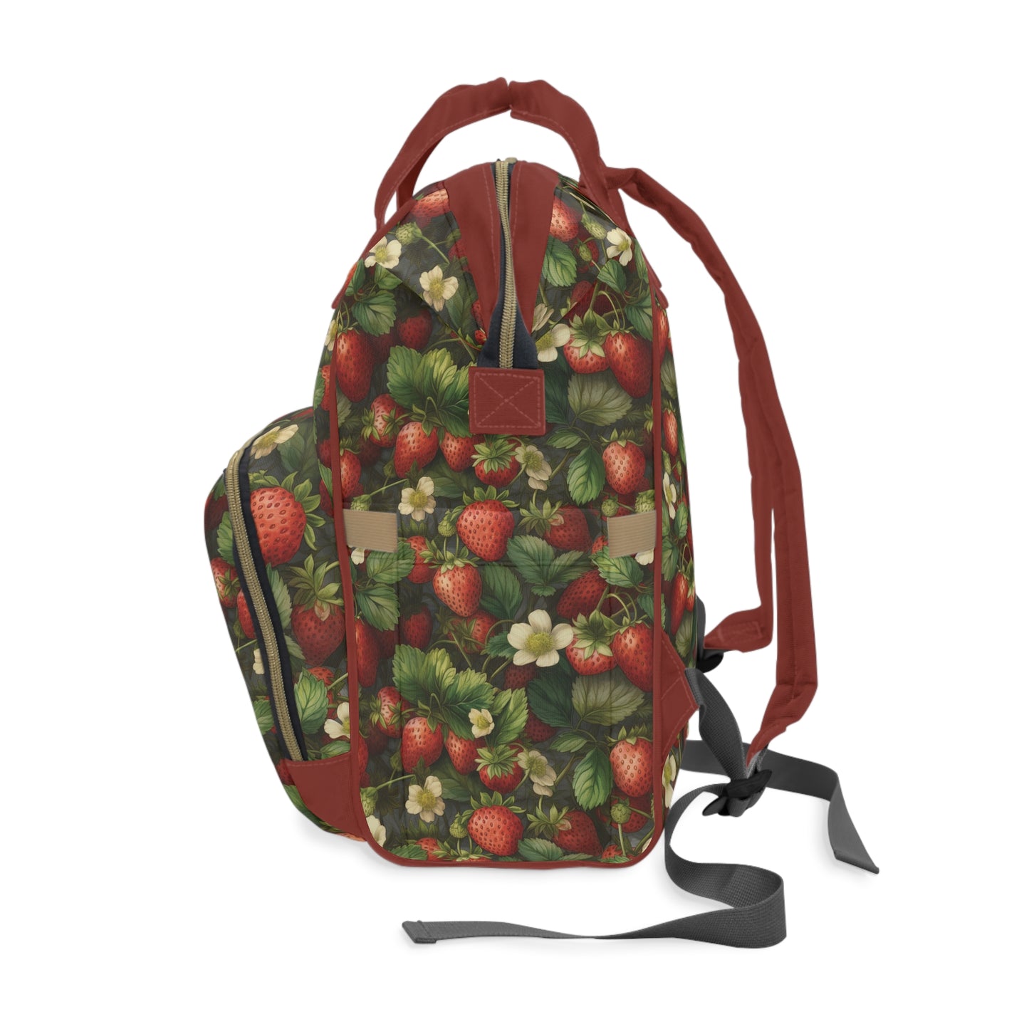 Multifunctional Strawberry Diaper Backpack - Convenient Storage for On-the-Go Parents