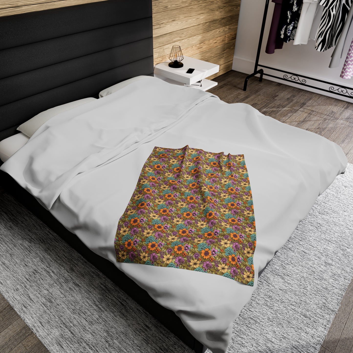 Boho Floral Velveteen Plush Blanket | Soft, Artistic, Luxurious and Comforting | Available in Multiple Sizes