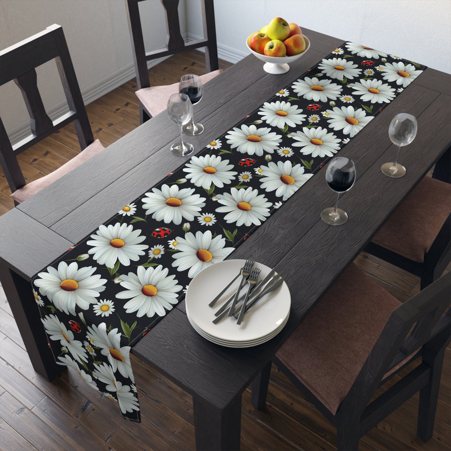 Ladybug Print Table Runner - Charming Good Luck, Cotton Twill or Polyester - Perfect for Nature-Inspired Home Decor