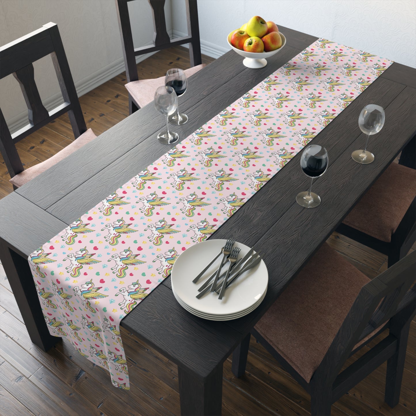 Unicorn Print Table Runner - Magical Elegance, Cotton Twill or Polyester - Perfect for Whimsical & Fantasy Home Decor