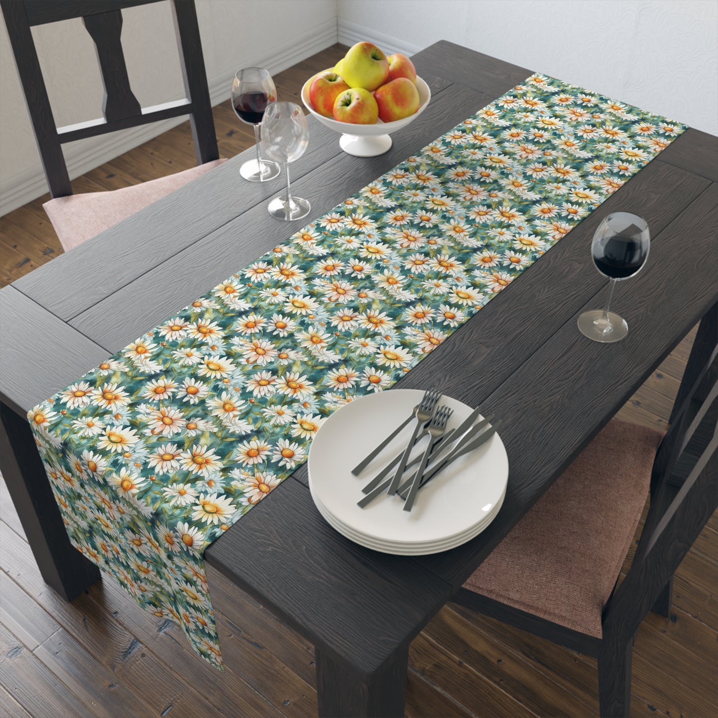 Daisy Print Table Runner - Fresh and Simple, Cotton Twill or Polyester - Perfect for Light & Airy Home Decor