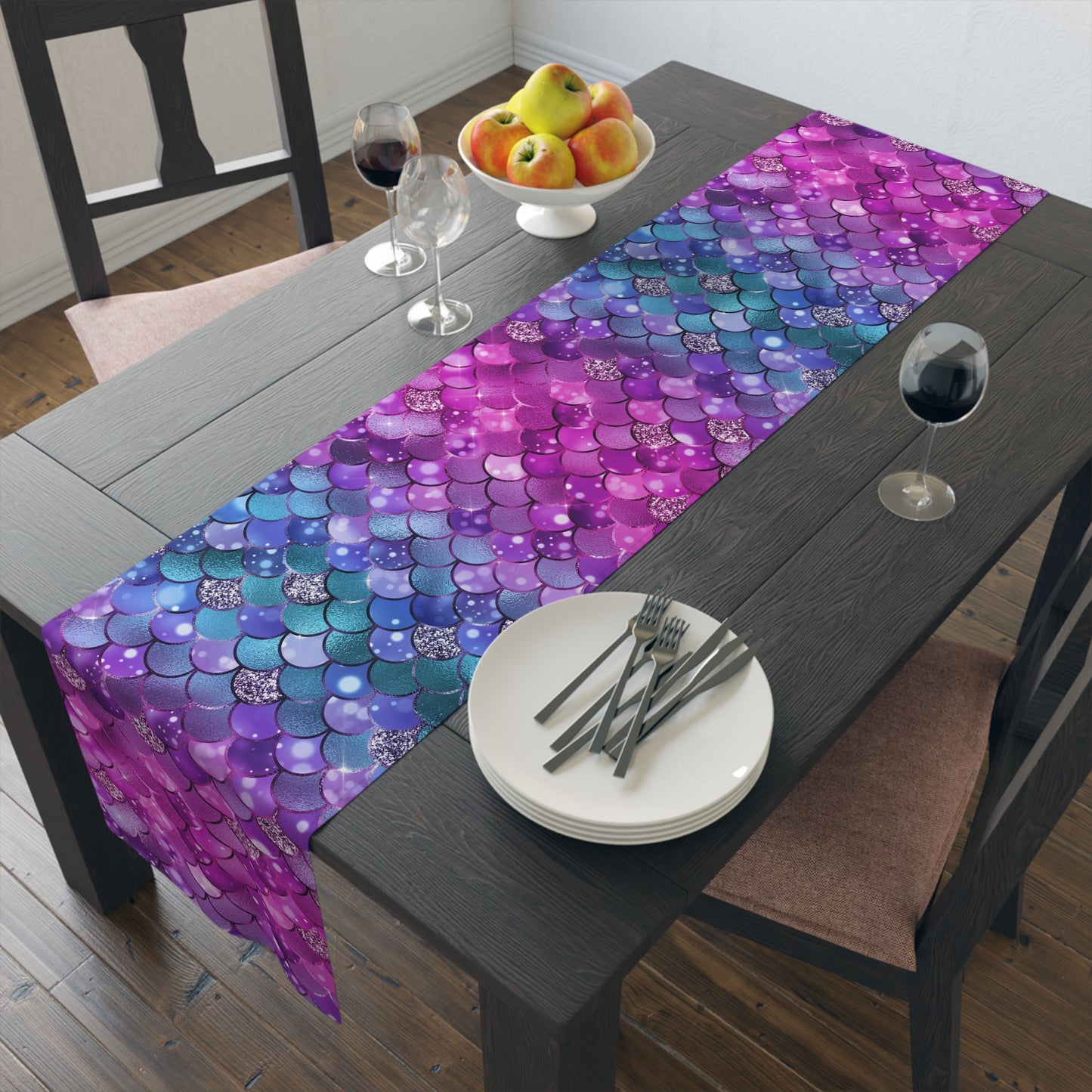 Mermaid Print Table Runner - Mystical Sea Charm, Cotton Twill or Polyester - Perfect for Enchanting Home Decor