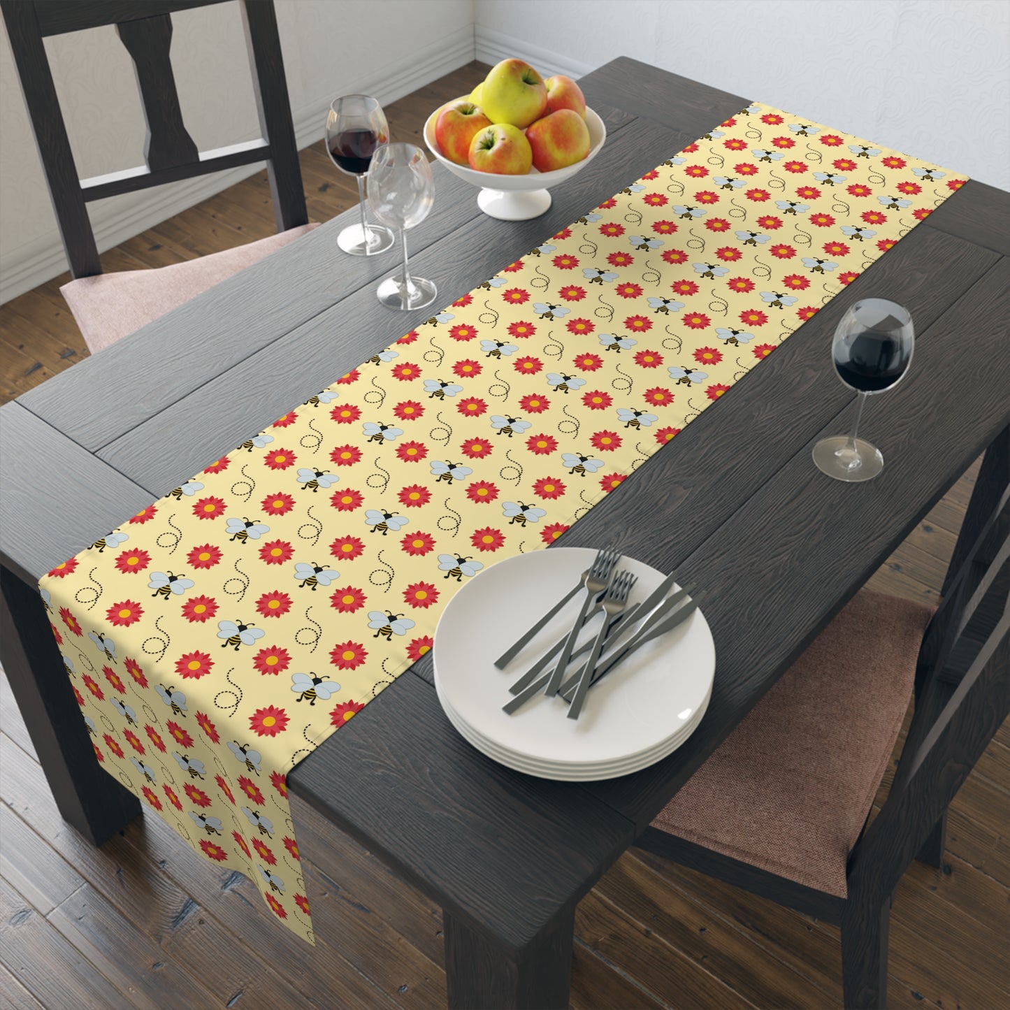Honey Bee Print Table Runner - Buzzing with Charm - Perfect for Nature Lovers Homes