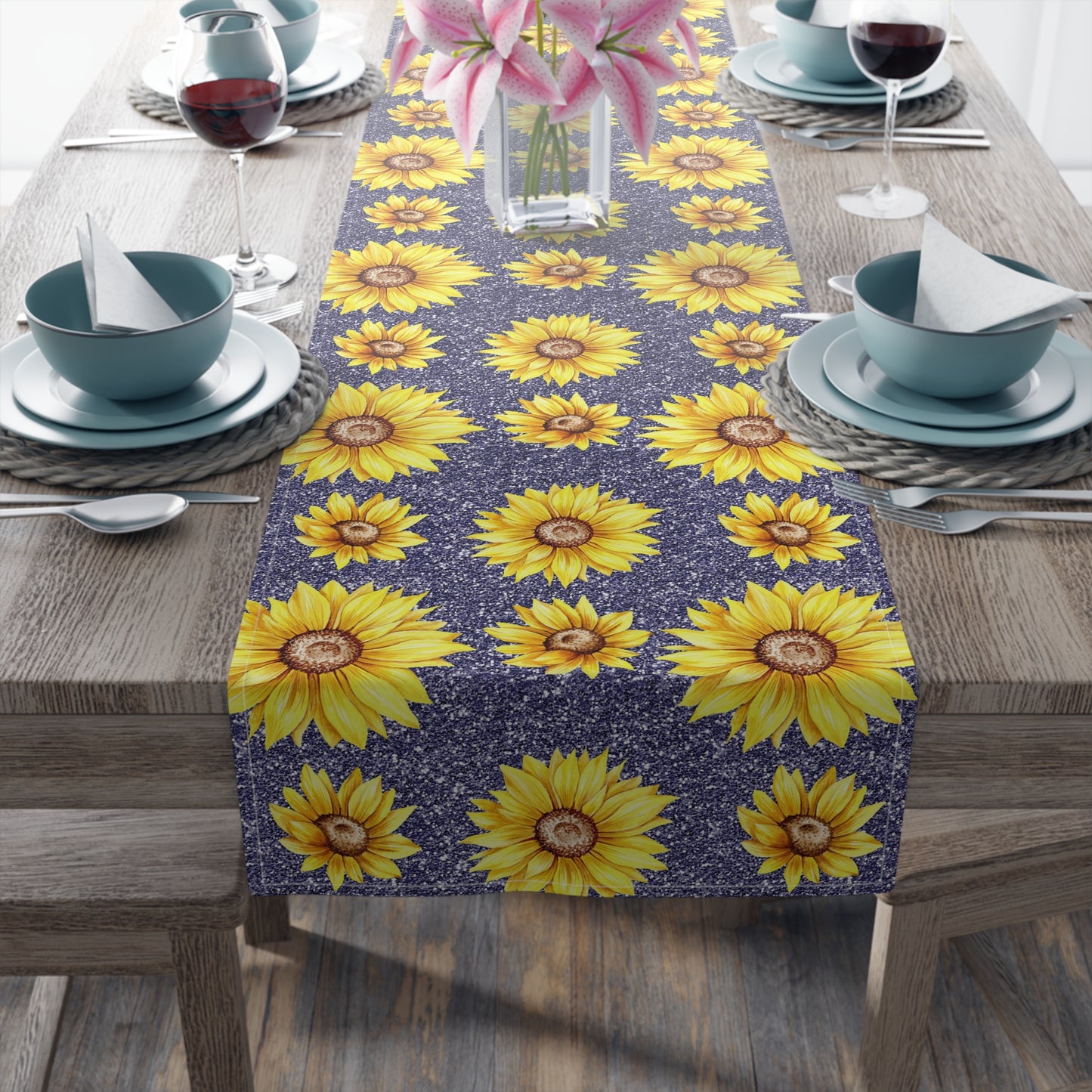 Sunflower Print Table Runner - Bright and Cheerful, Cotton Twill or Polyester - Perfect for Sunny Home Decor