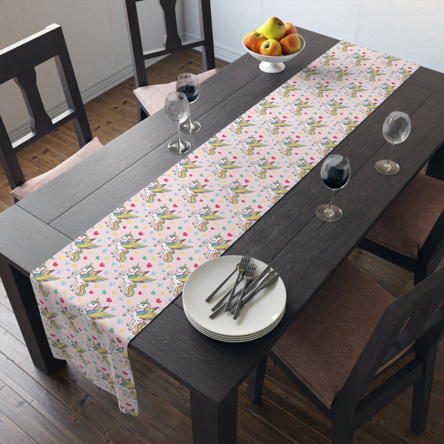 Unicorn Print Table Runner - Magical Elegance, Cotton Twill or Polyester - Perfect for Whimsical & Fantasy Home Decor