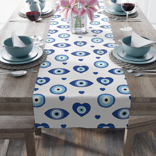Evil Eye Print Table Runner - Mystical Protection in Cotton Twill or Polyester - Perfect for Spiritual Home Decor