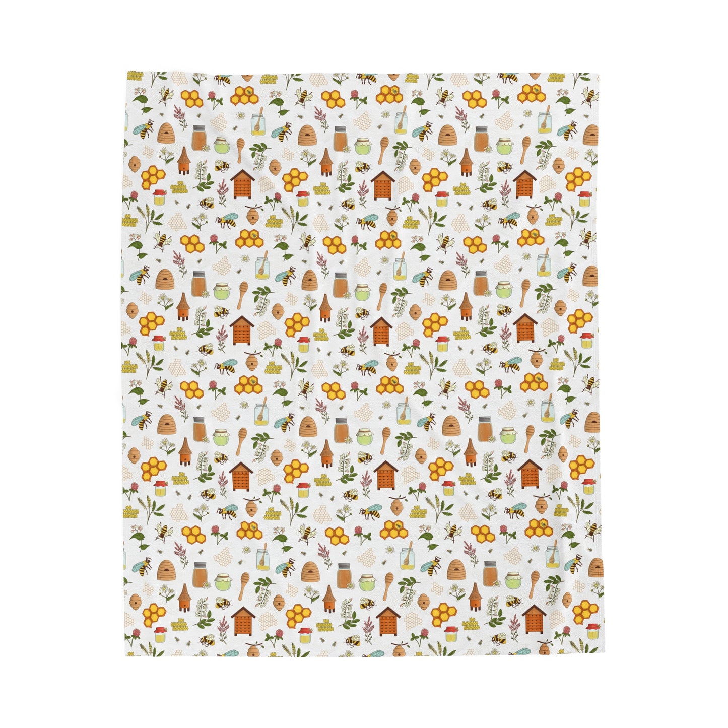 Honey Bee Velveteen Plush Blanket | Soft, Nature-Inspired, Luxurious and Comforting | Available in Multiple Sizes