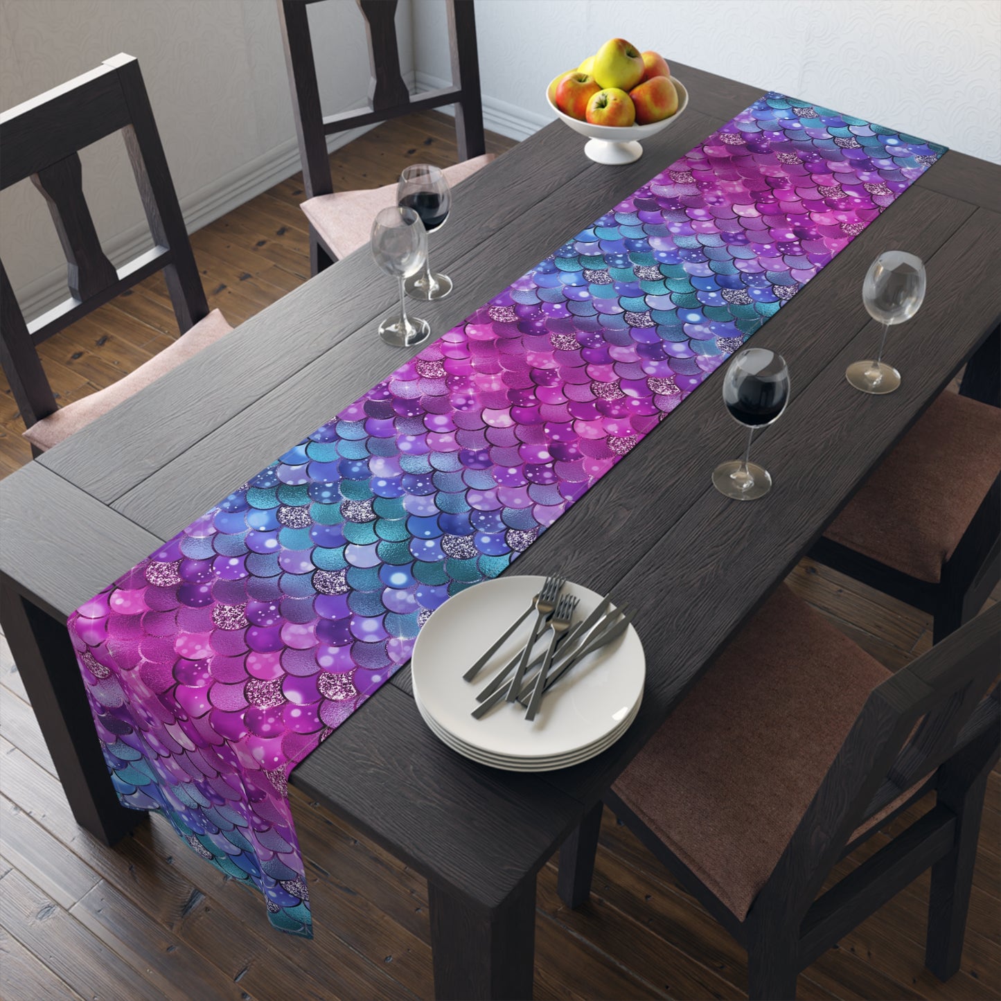 Mermaid Print Table Runner - Mystical Sea Charm, Cotton Twill or Polyester - Perfect for Enchanting Home Decor