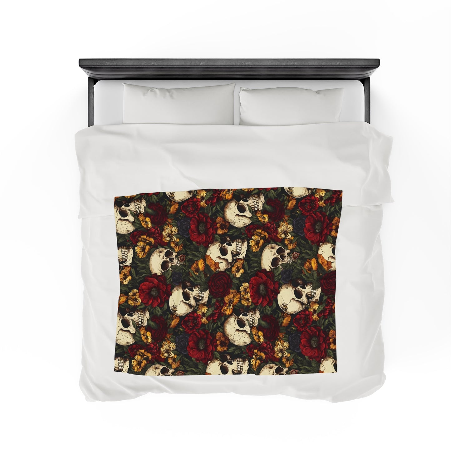 Skull Print Velveteen Plush Blanket | Soft, Edgy, Luxurious and Comforting | Available in Multiple Sizes