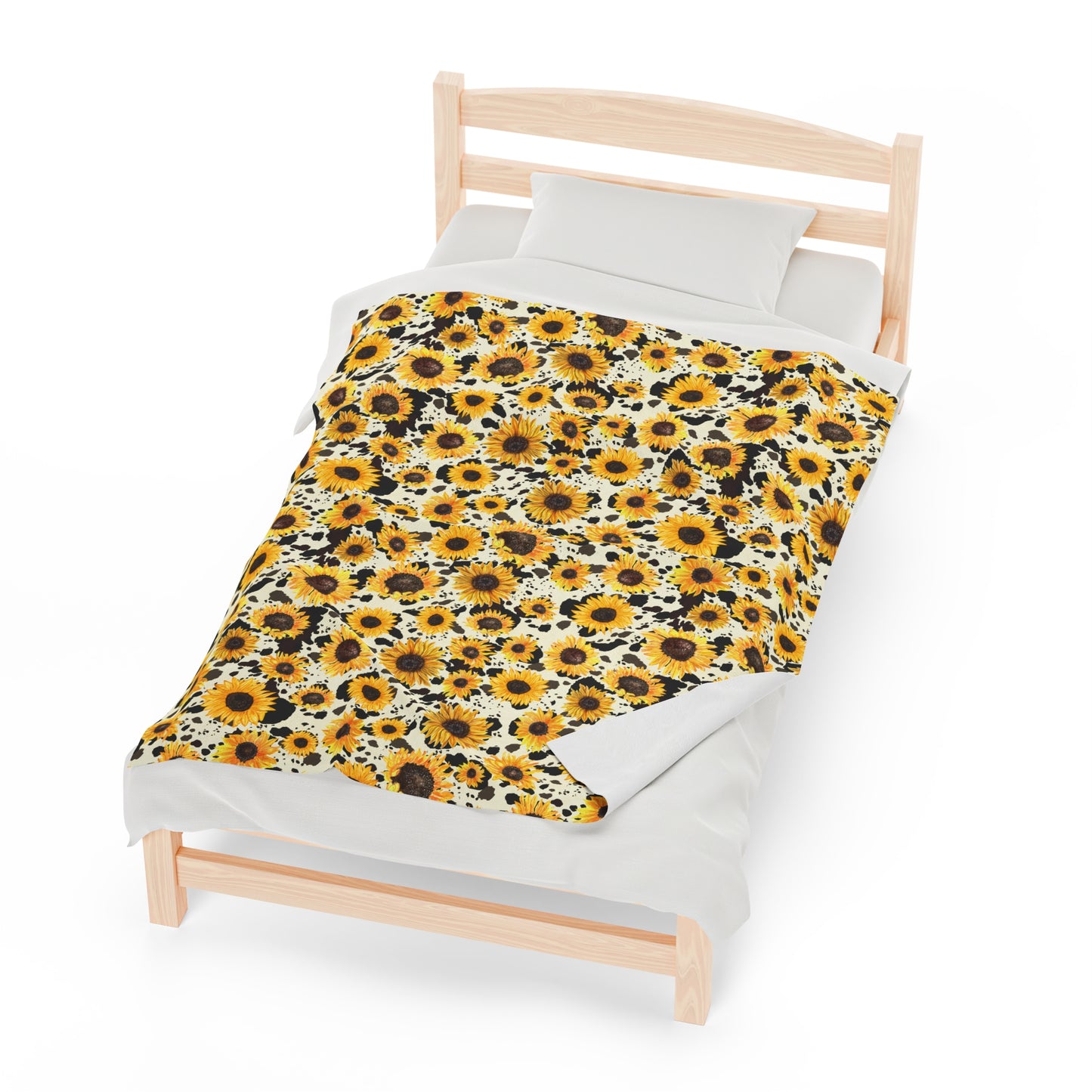 Sunflower Cow Print Velveteen Plush Blanket | Soft, Stylish, Luxurious and Comforting | Available in Multiple Sizes