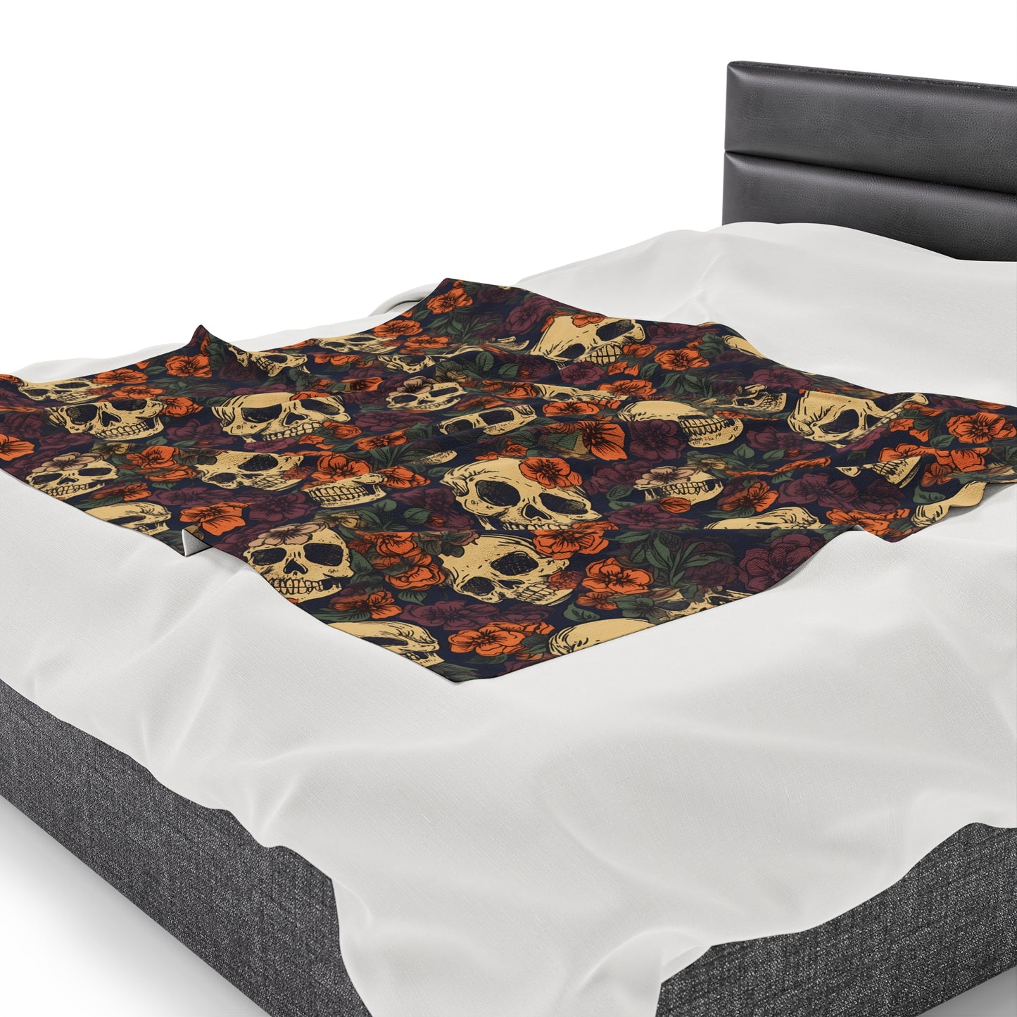 Skull Print Velveteen Plush Blanket | Soft, Edgy, Luxurious and Comforting | Available in Multiple Sizes