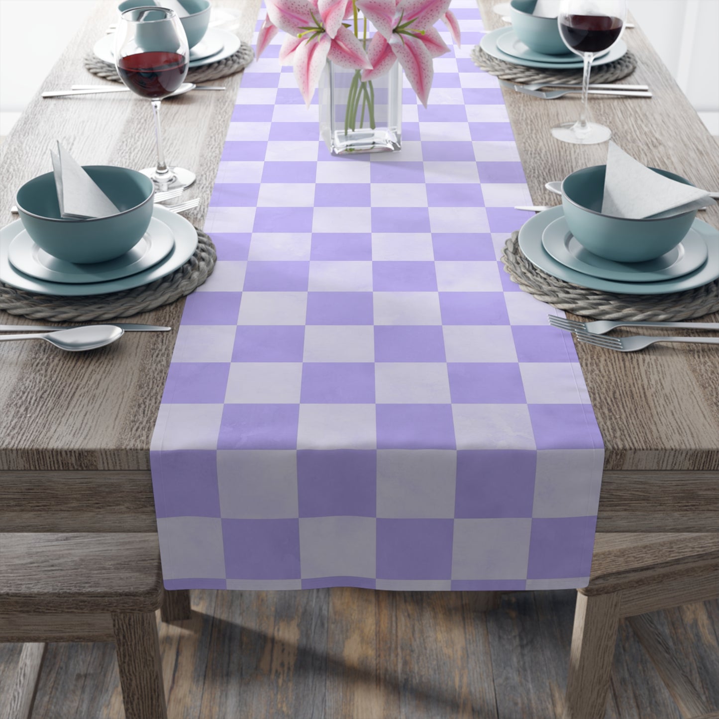 Pastel Checkered Table Runner - Soothing Playfulness, Cotton Twill or Polyester - Perfect for Refreshing & Modern Home Decor