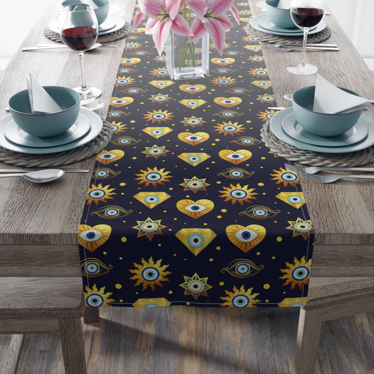 Evil Eye Print Table Runner - Mystical Protection in Cotton Twill or Polyester - Perfect for Spiritual Home Decor