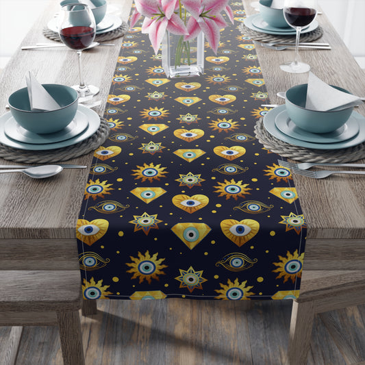 Evil Eye Print Table Runner - Mystical Protection in Cotton Twill or Polyester - Perfect for Spiritual Home Decor