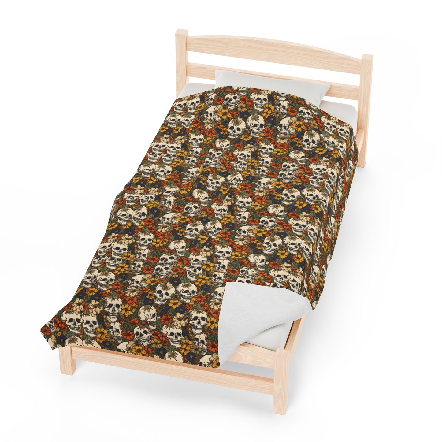 Skull Print Velveteen Plush Blanket | Soft, Edgy, Luxurious and Comforting | Available in Multiple Sizes