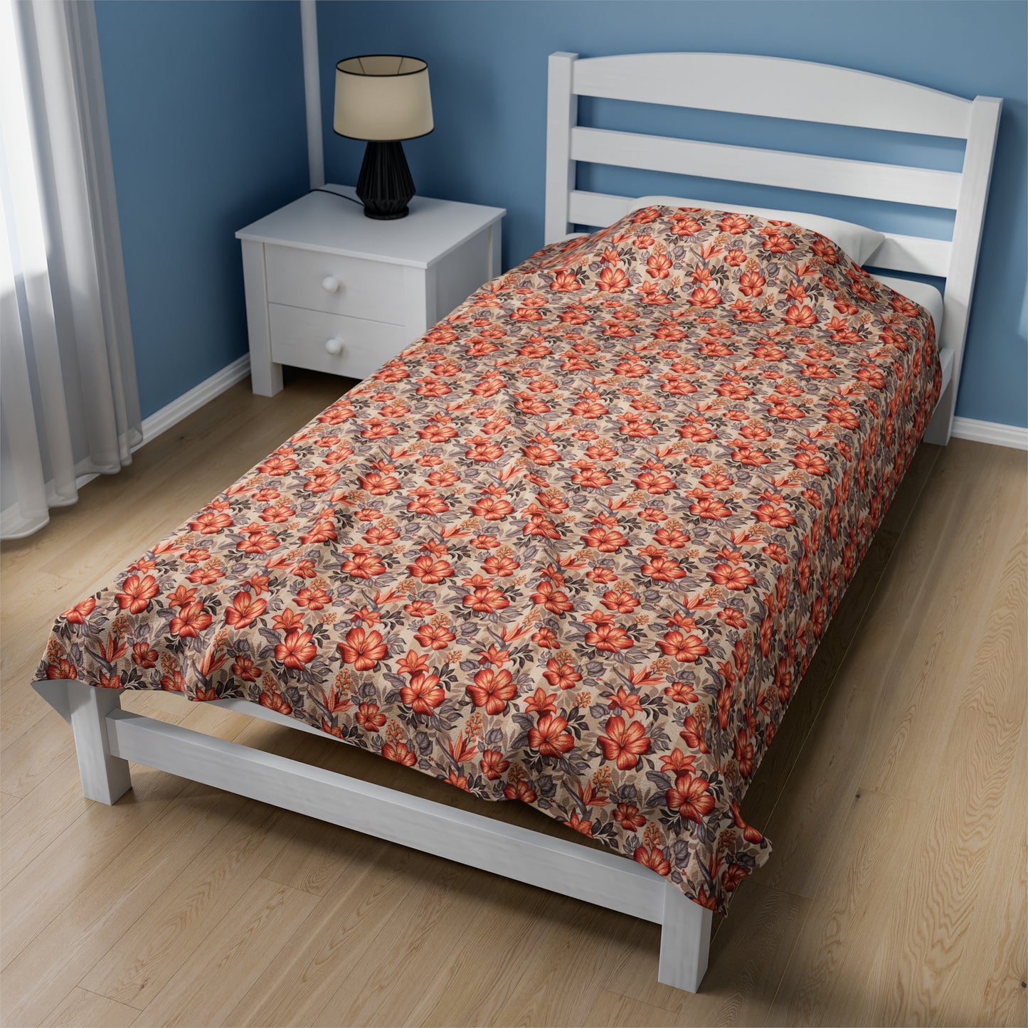 Boho Floral Velveteen Plush Blanket | Soft, Artistic, Luxurious and Comforting | Available in Multiple Sizes