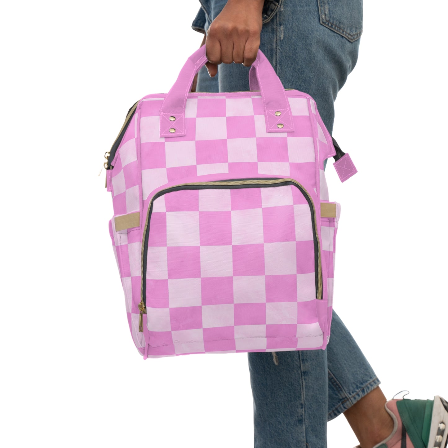 Pastel Checkers Diaper Backpack - Chic & Practical Baby Bag with Checkerboard Patterns, Perfect for Minimalist Parents