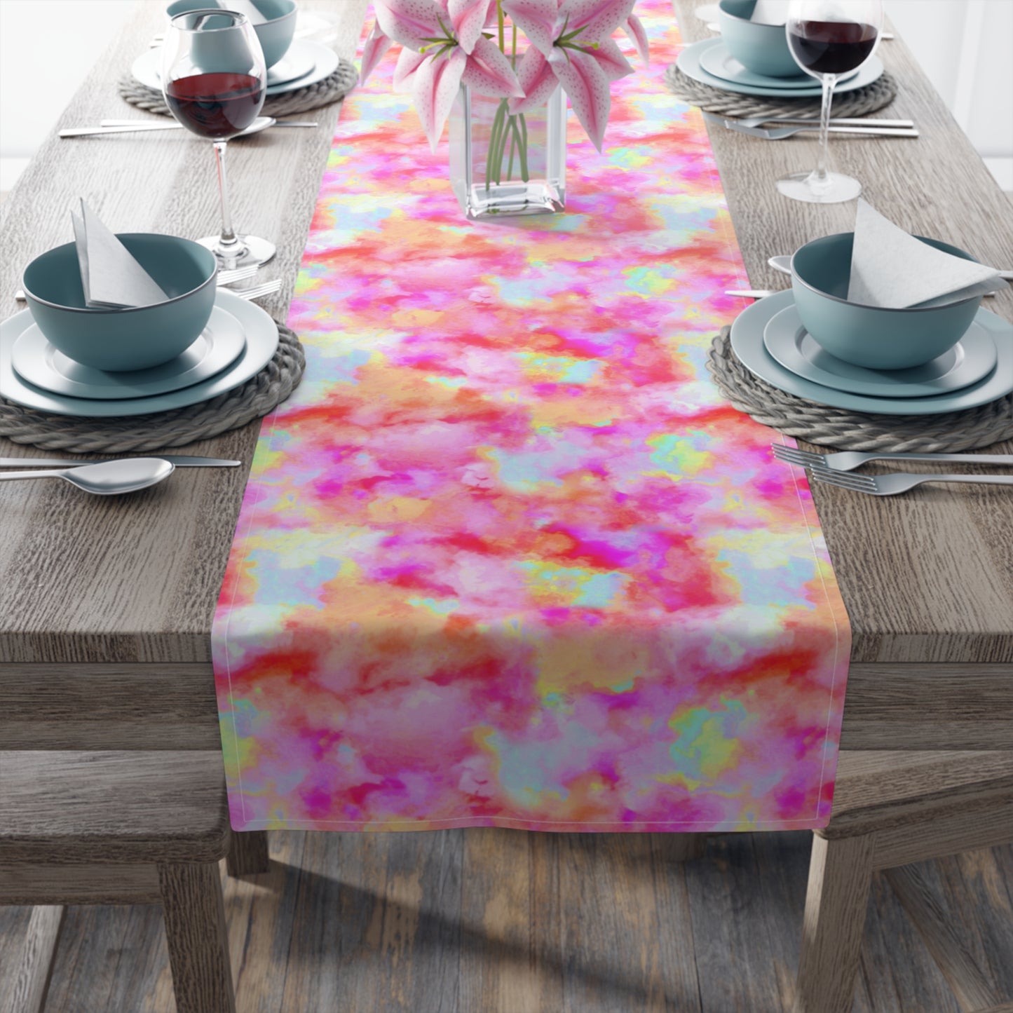Tie-Dye Table Runner - Vivid Colors, Cotton Twill or Polyester - Ideal for Home Decor & Unique Gifts