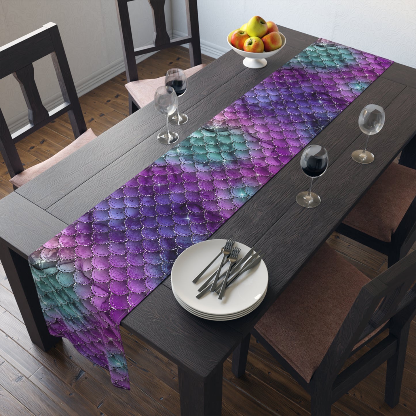 Mermaid Print Table Runner - Mystical Sea Charm, Cotton Twill or Polyester - Perfect for Enchanting Home Decor