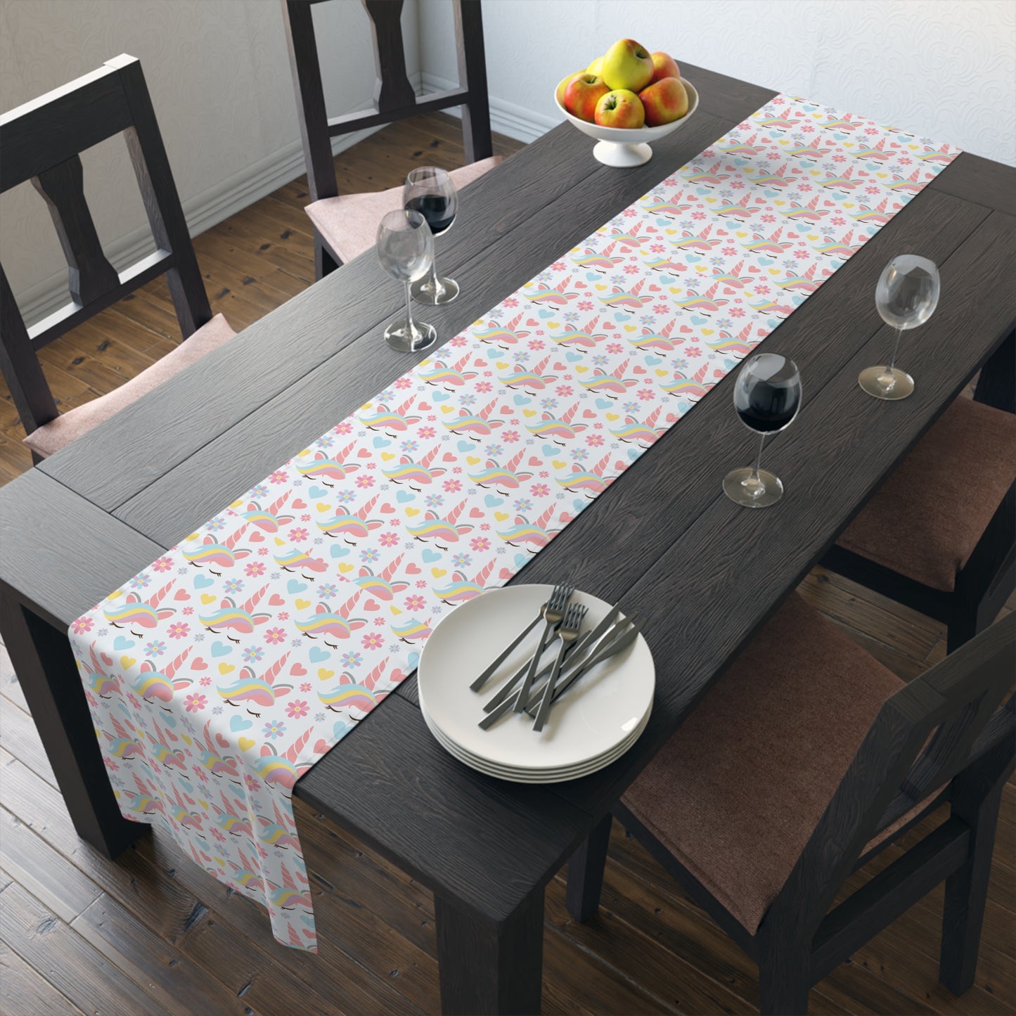 Unicorn Print Table Runner - Magical Elegance, Cotton Twill or Polyester - Perfect for Whimsical & Fantasy Home Decor